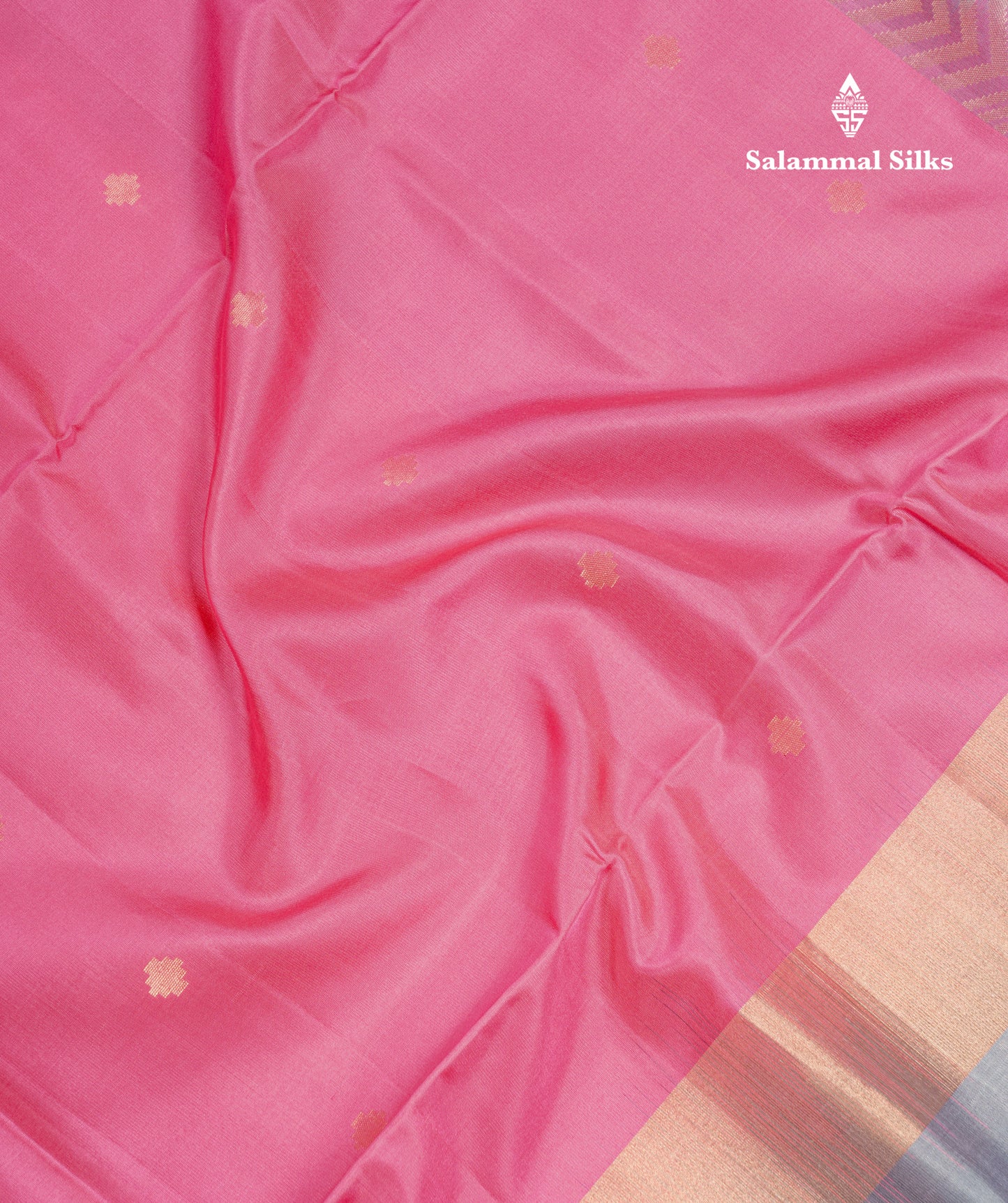 Beautiful Pink Pure Kanjivaram Soft Silk Saree With Ash Border