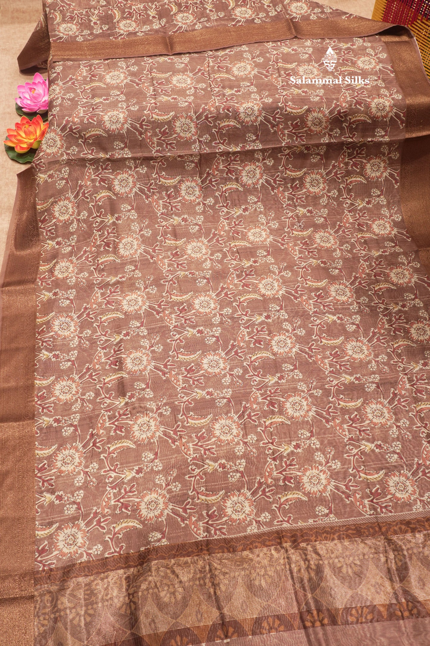 Olive Mustard Yellow Colour Chanderi Mixed Cotton Saree With Blouse