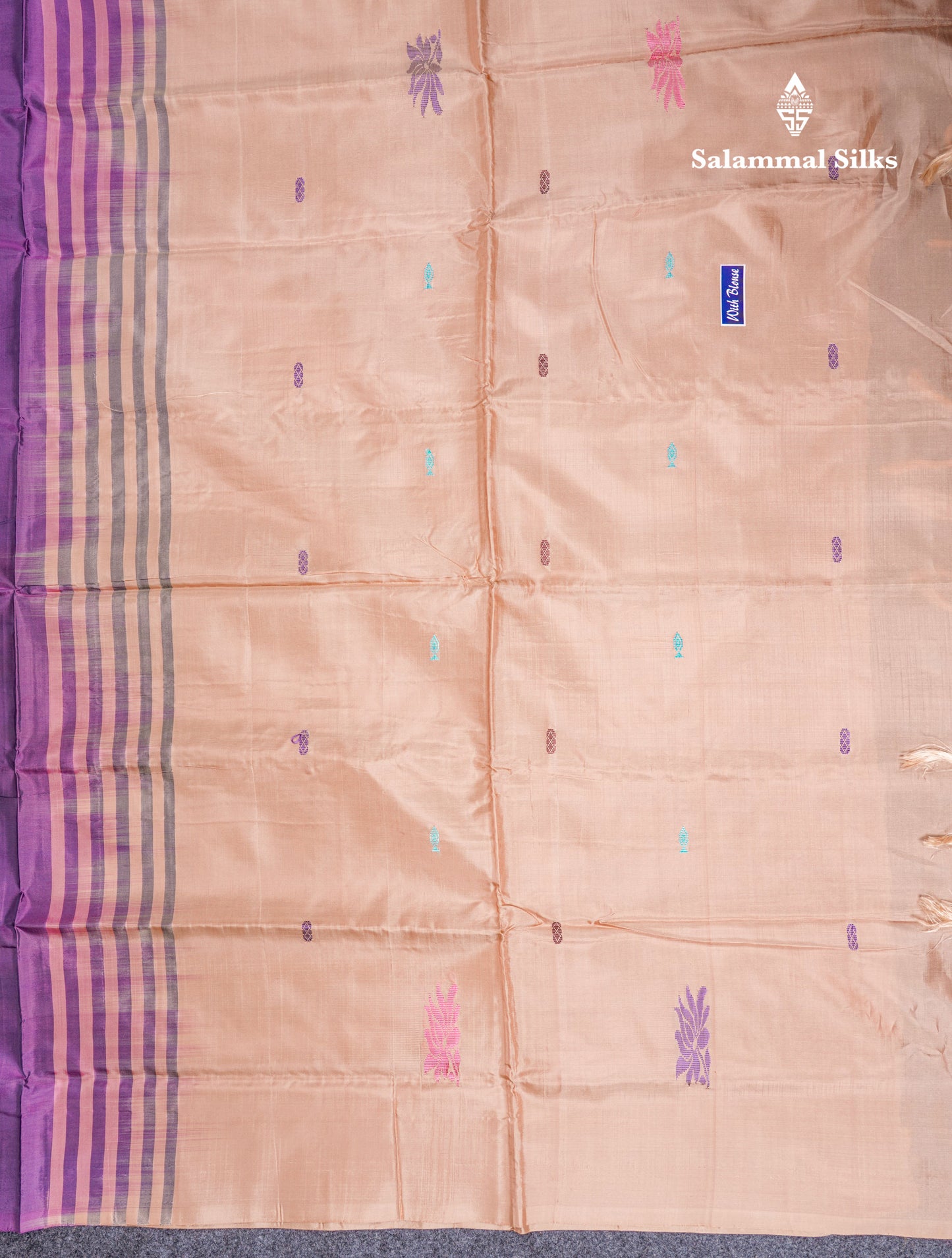 Purple Thread work Buttas Banana Pinth Saree (Vaazhainaar Pattu) With Contrast Sandal Blouse