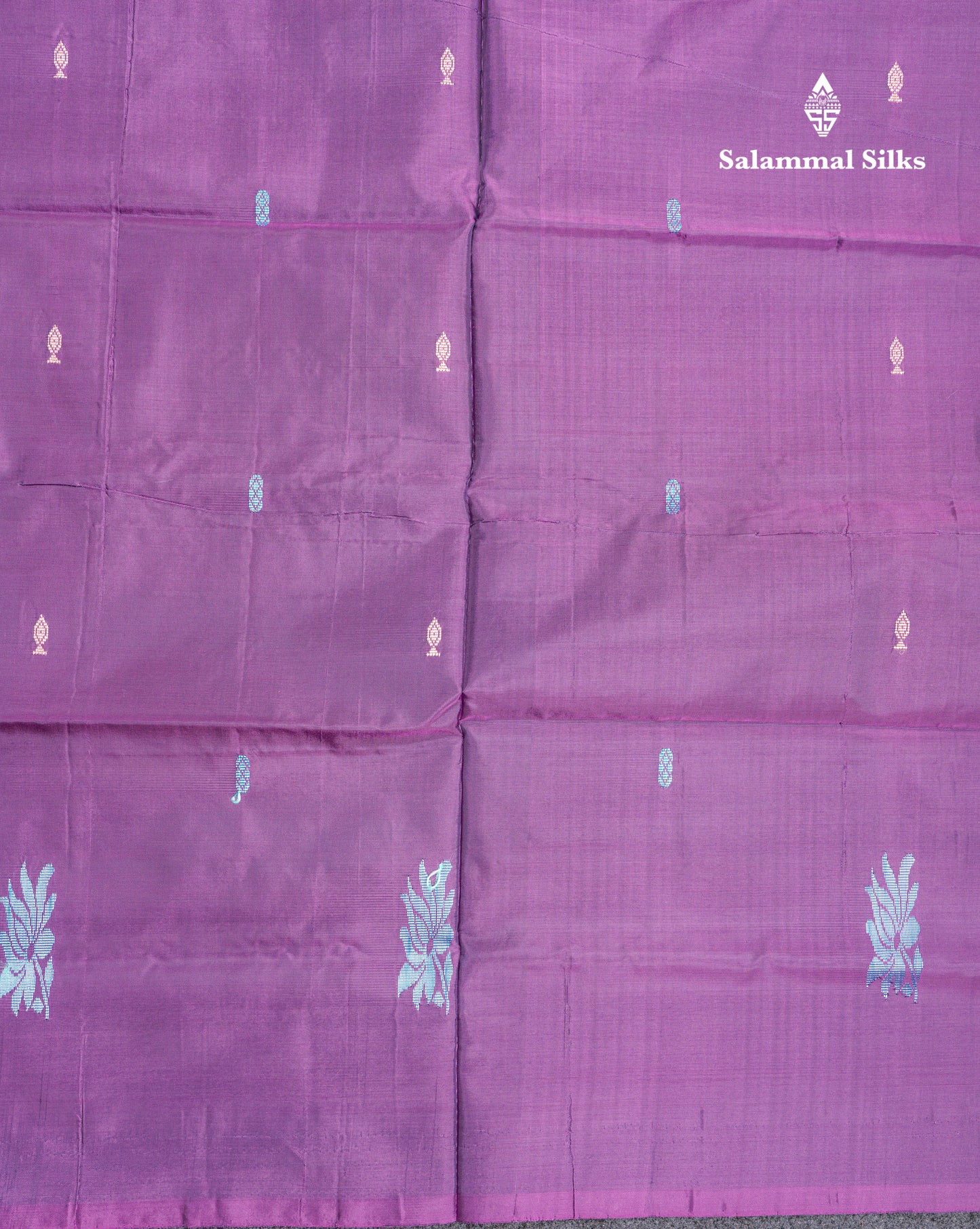 Purple Thread work Buttas Banana Pinth Saree (Vaazhainaar Pattu) With Contrast Sandal Blouse