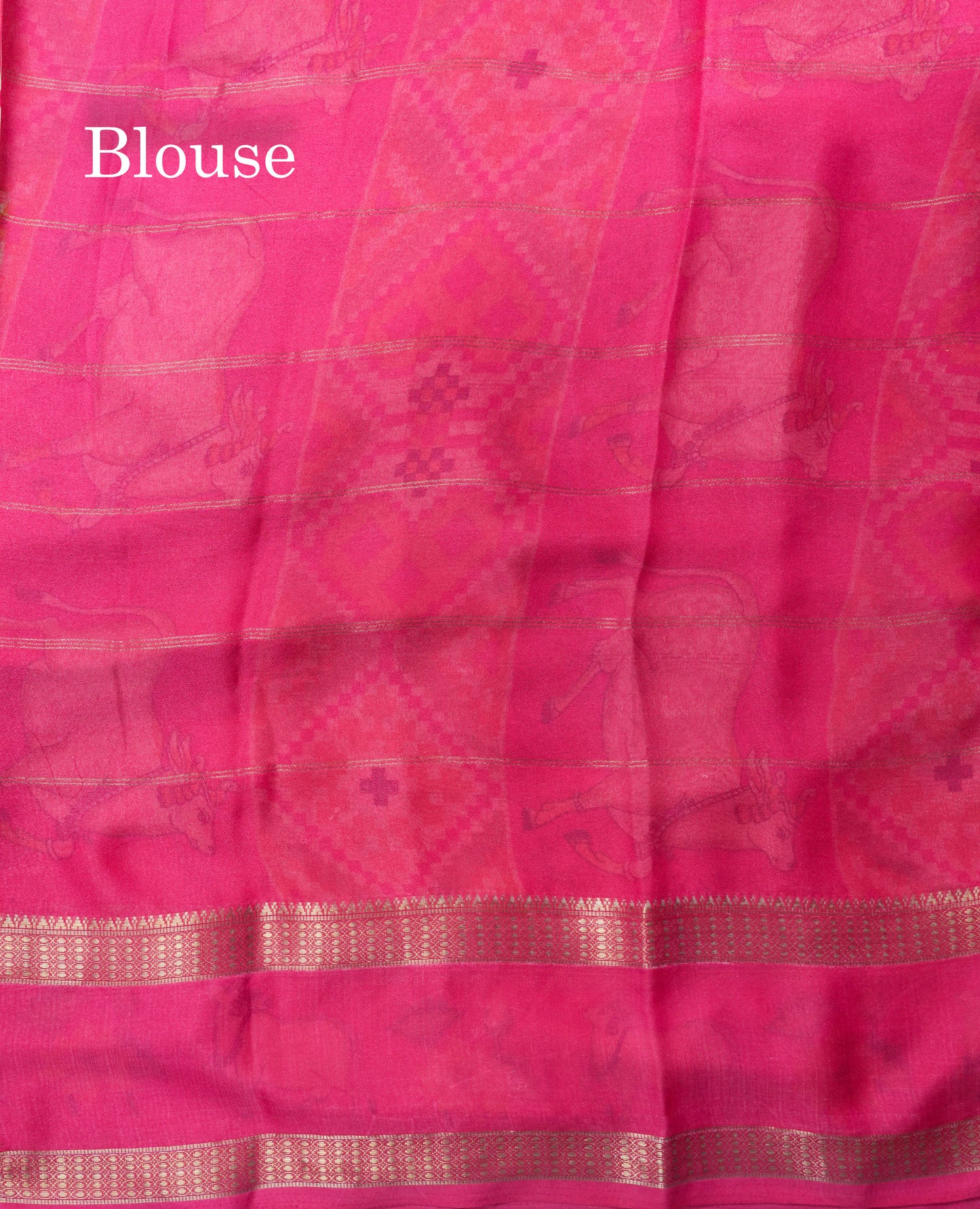 Bottle Green Semi Crepe Saree With Contrast Reddish Pink Border