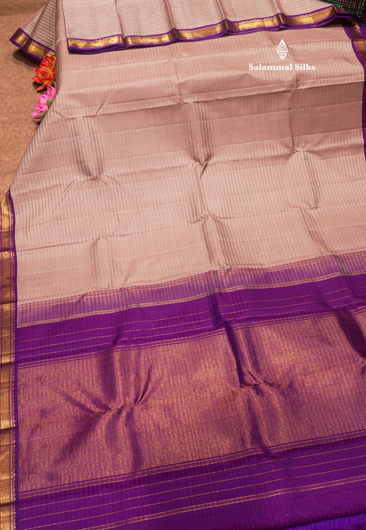 Light Chocolate Colour Pure Kanjivaram Silk Saree With Contrast Violet Small Border