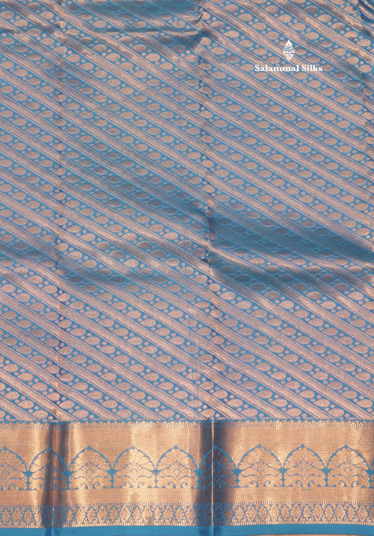 Blue Colour Pure Kanjivaram Silk Saree With Gold Zari Border