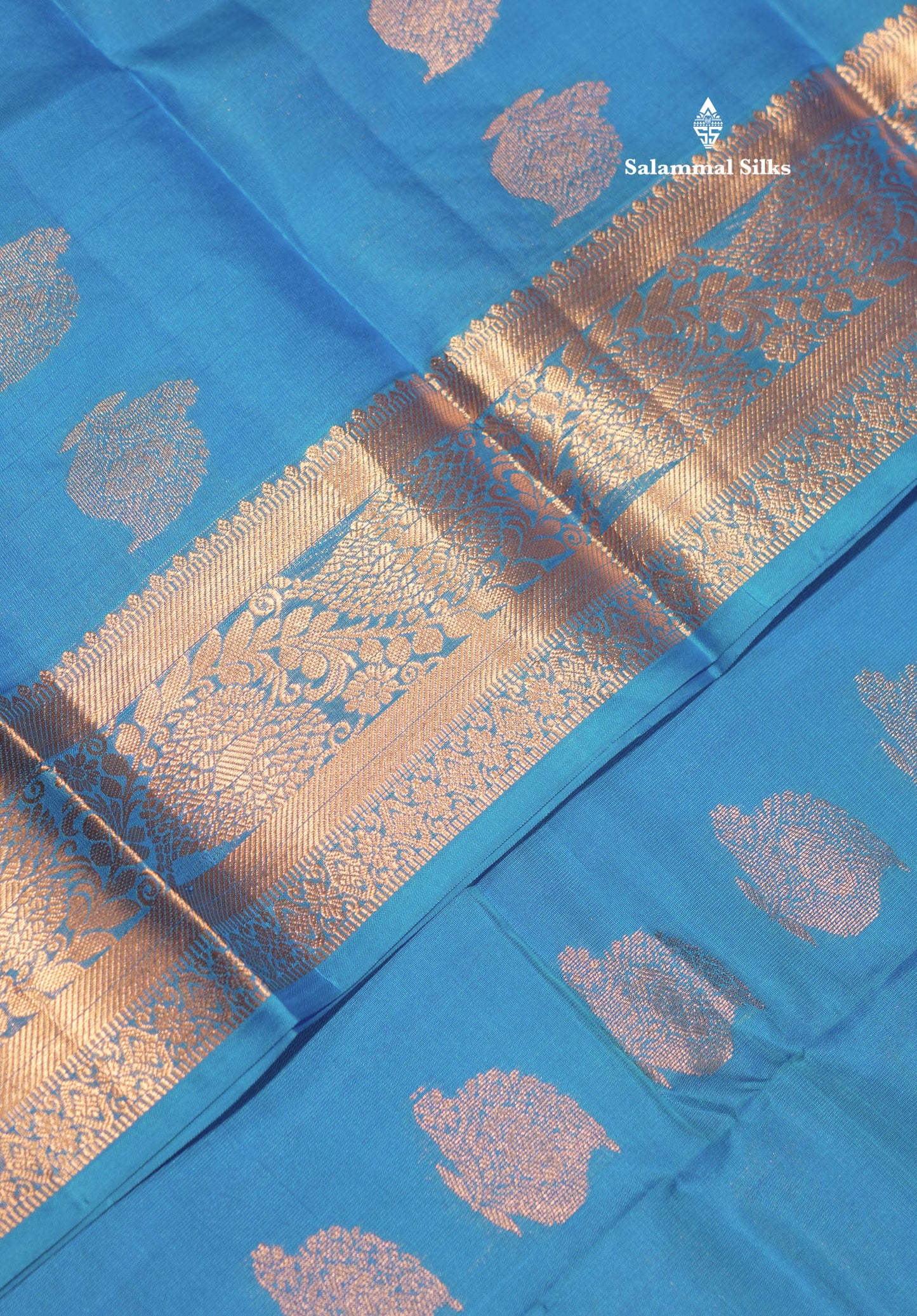 Blue Colour Pure Kanjivaram Silk Saree With Gold Zari Border
