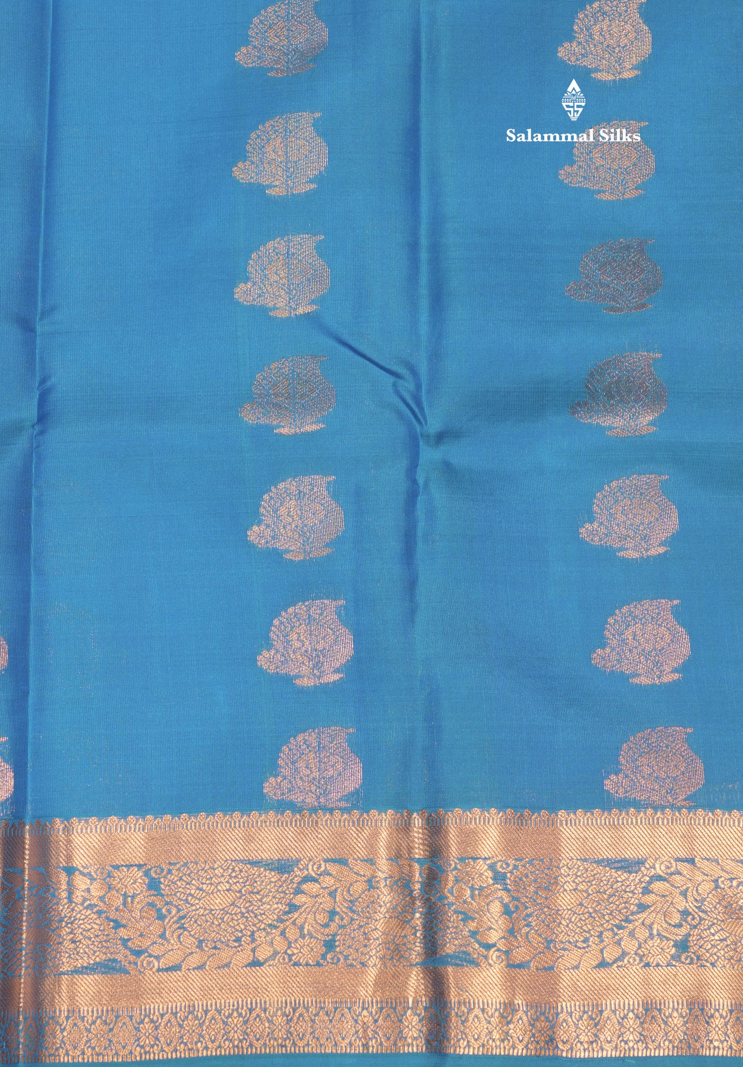 Blue Colour Pure Kanjivaram Silk Saree With Gold Zari Border