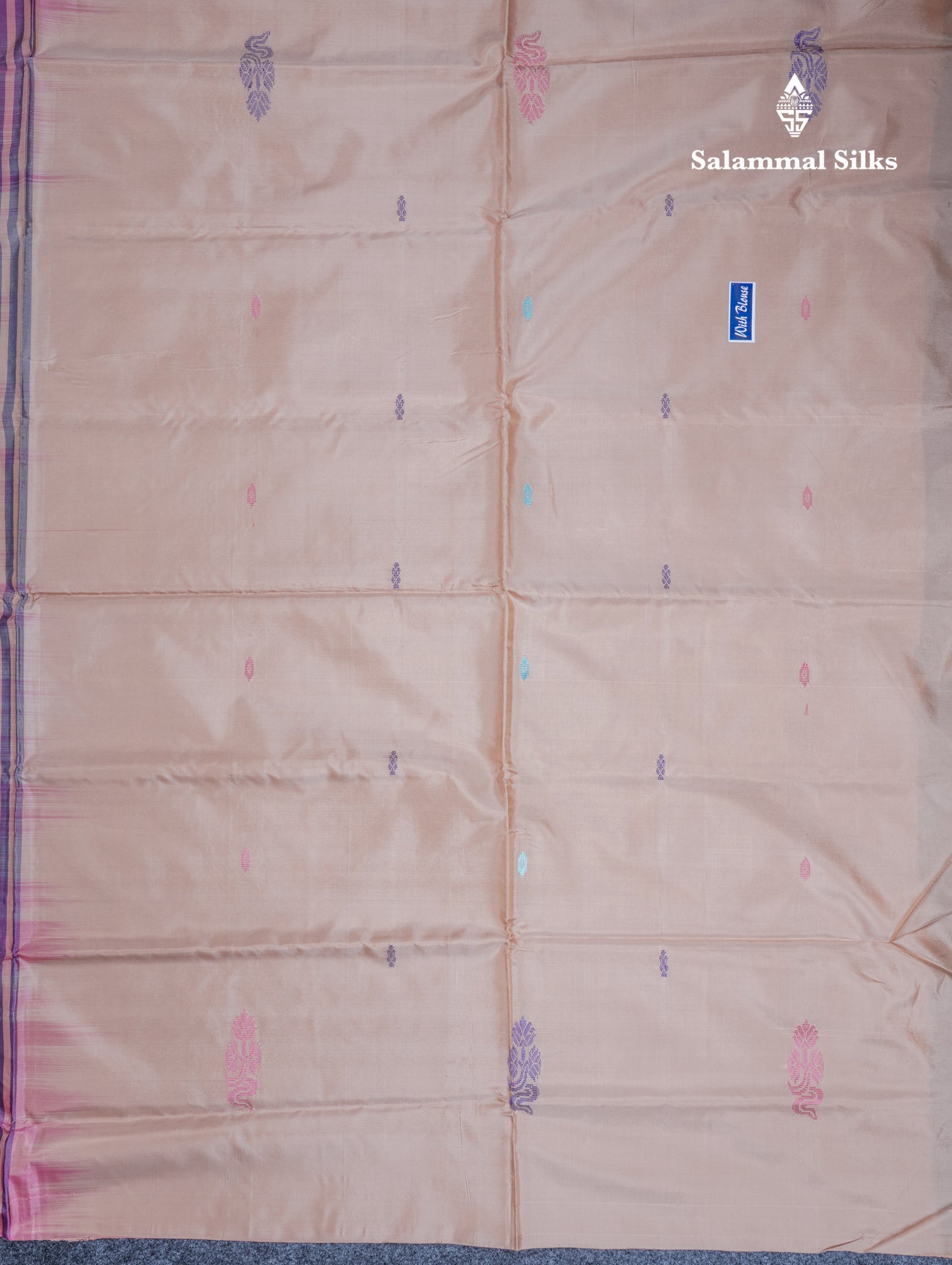 Violet Thread work Buttas Banana Pinth Saree (Vaazhainaar Pattu) With Contrast Sandal Blouse