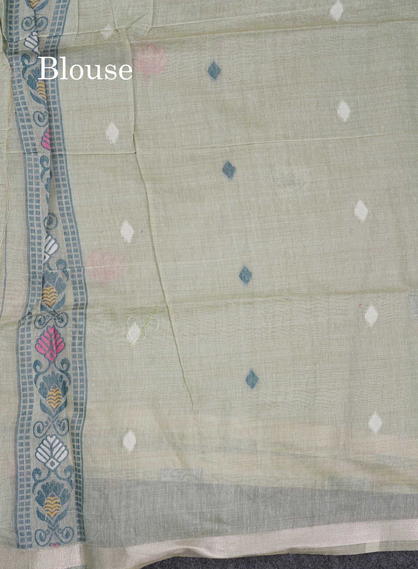 Beautiful Light Rexona Menakari Work Thread Butta Muga Cotton Saree With Blouse
