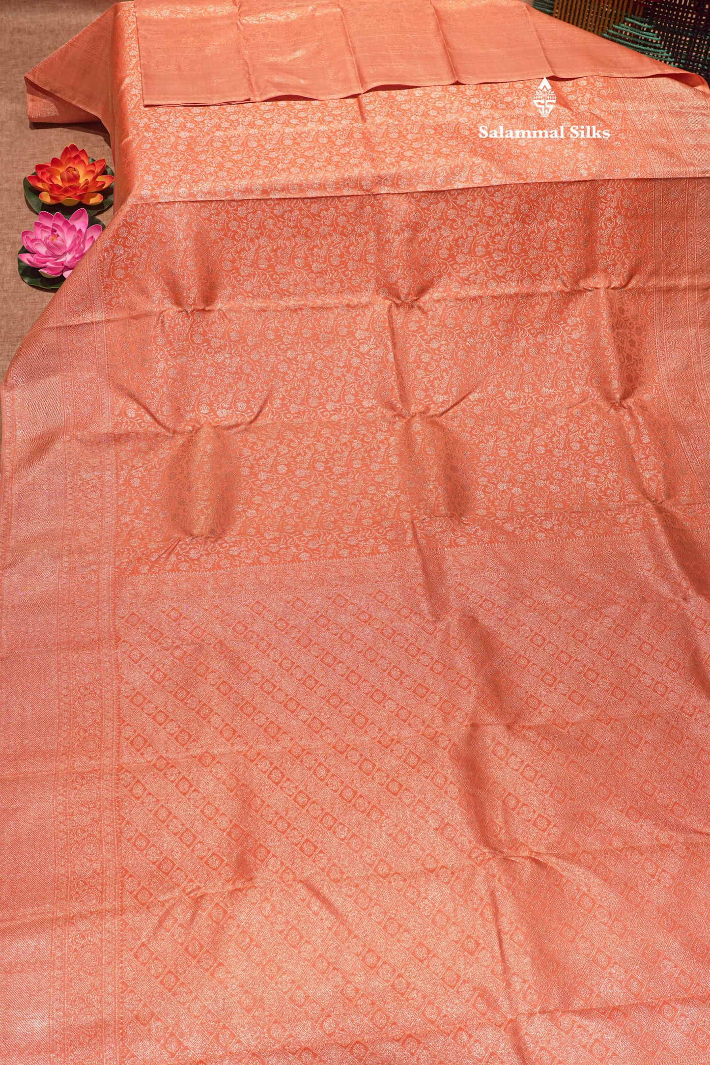 Light Orange Colour Pure Kanjivaram Silk Saree with Self Border