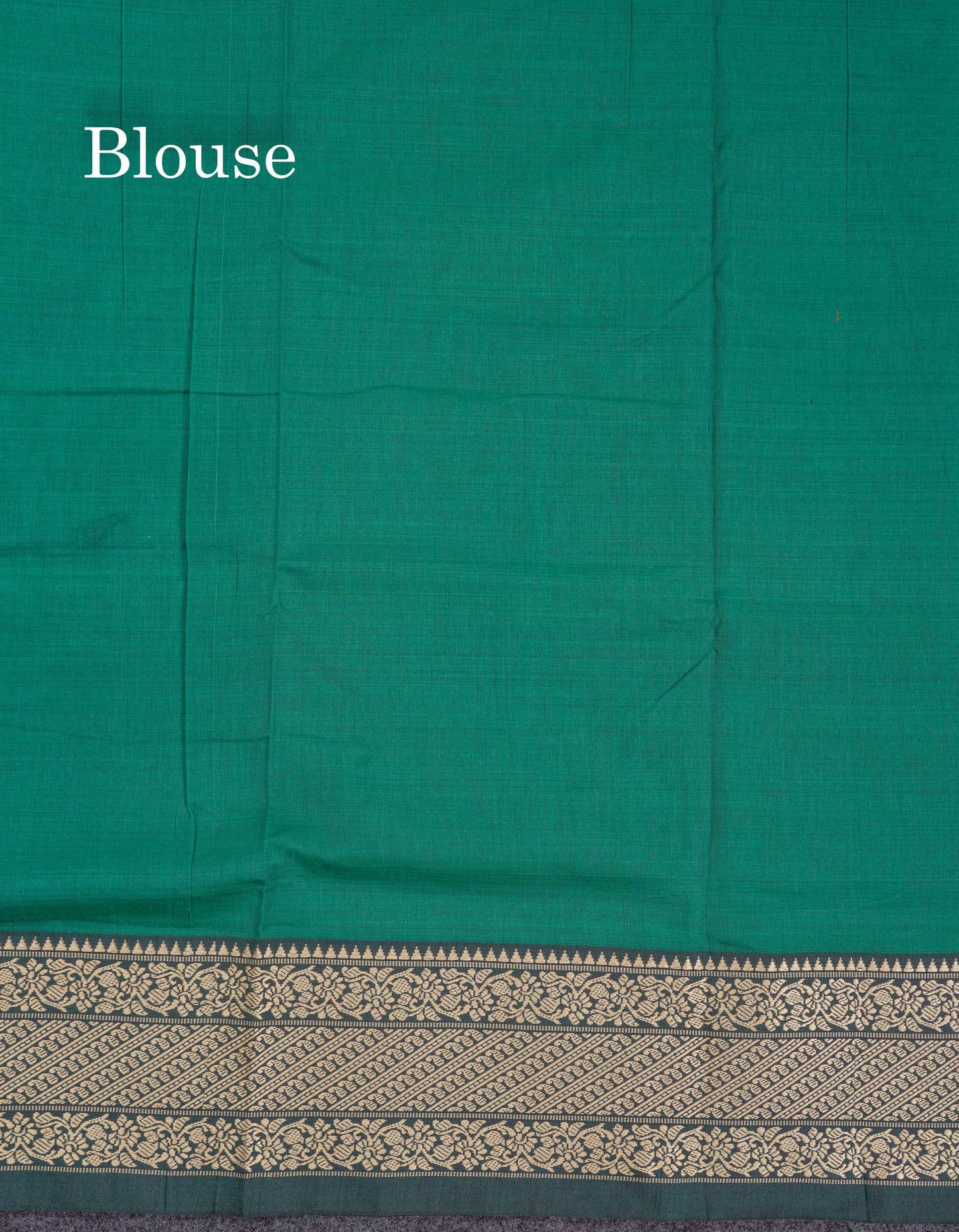 Beautiful Sapphire Green Plain Pure Cotton Saree With Traditional Thread Work Border