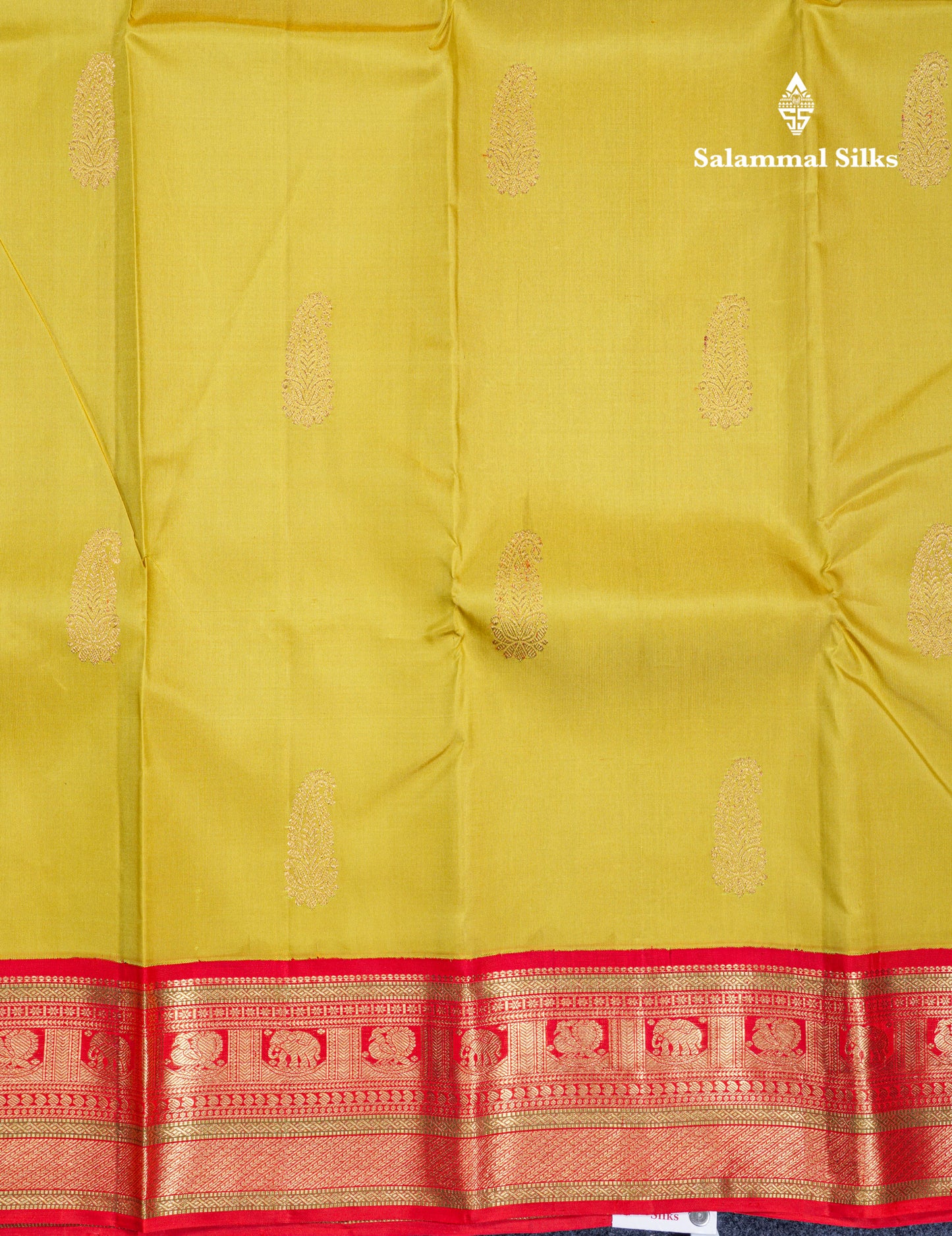 Manthulir Yellow Pure Kanjivaram Silk Saree With Contrast Chilly Red Traditional Border
