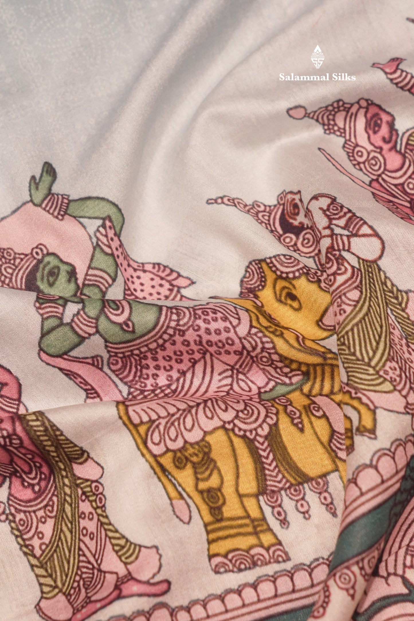 Viscose KalamKari Saree Light Blue With Gold Zari Border