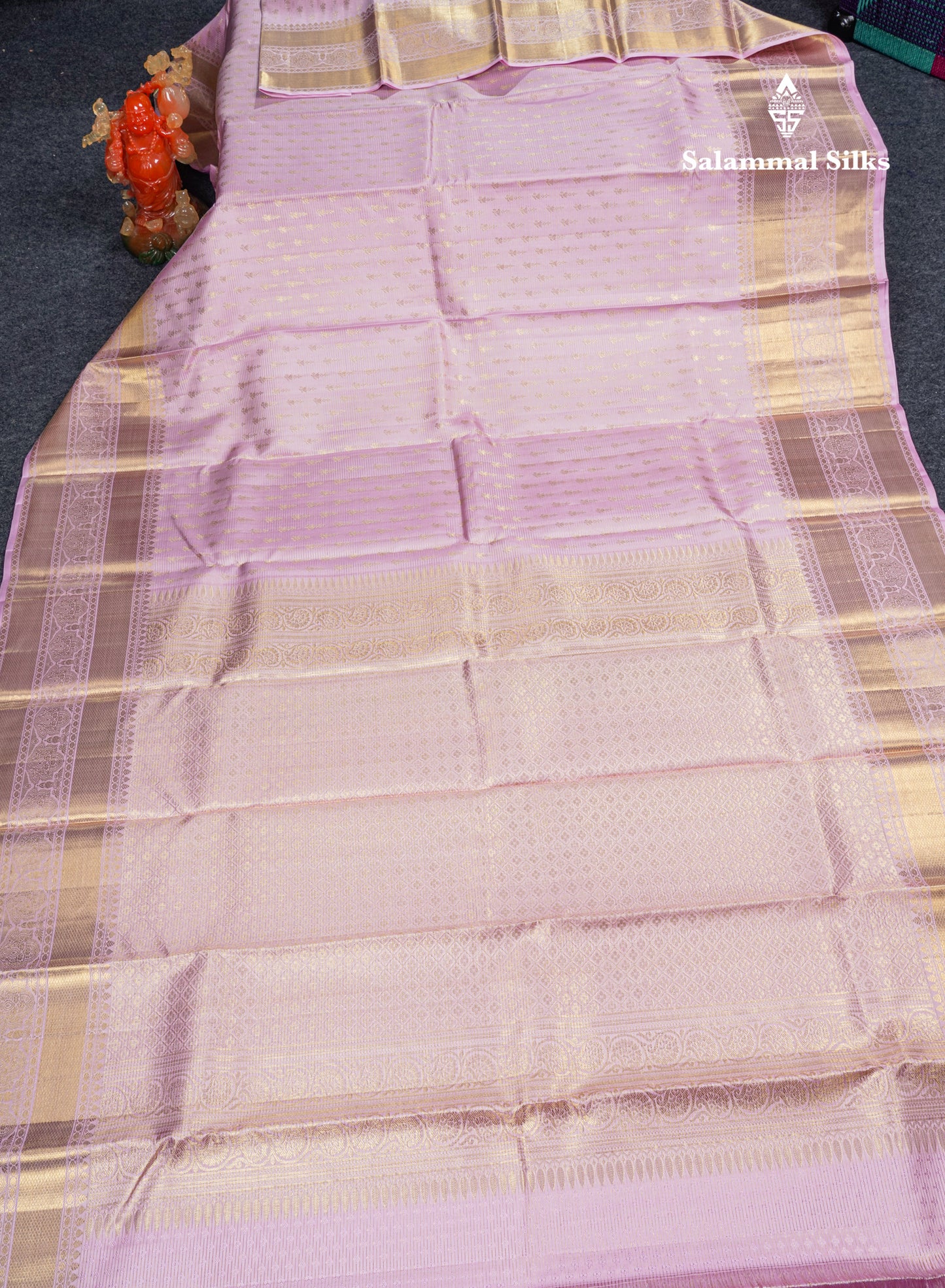 Baby Pink Pure Kanjivaram Silk Saree With Traditional Self Border