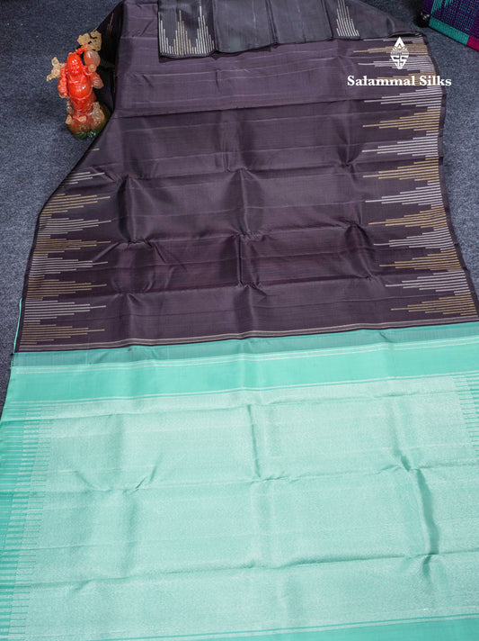 Dark Brown Pure Kanjivaram Silk Saree With Contrast Rexona Blouse