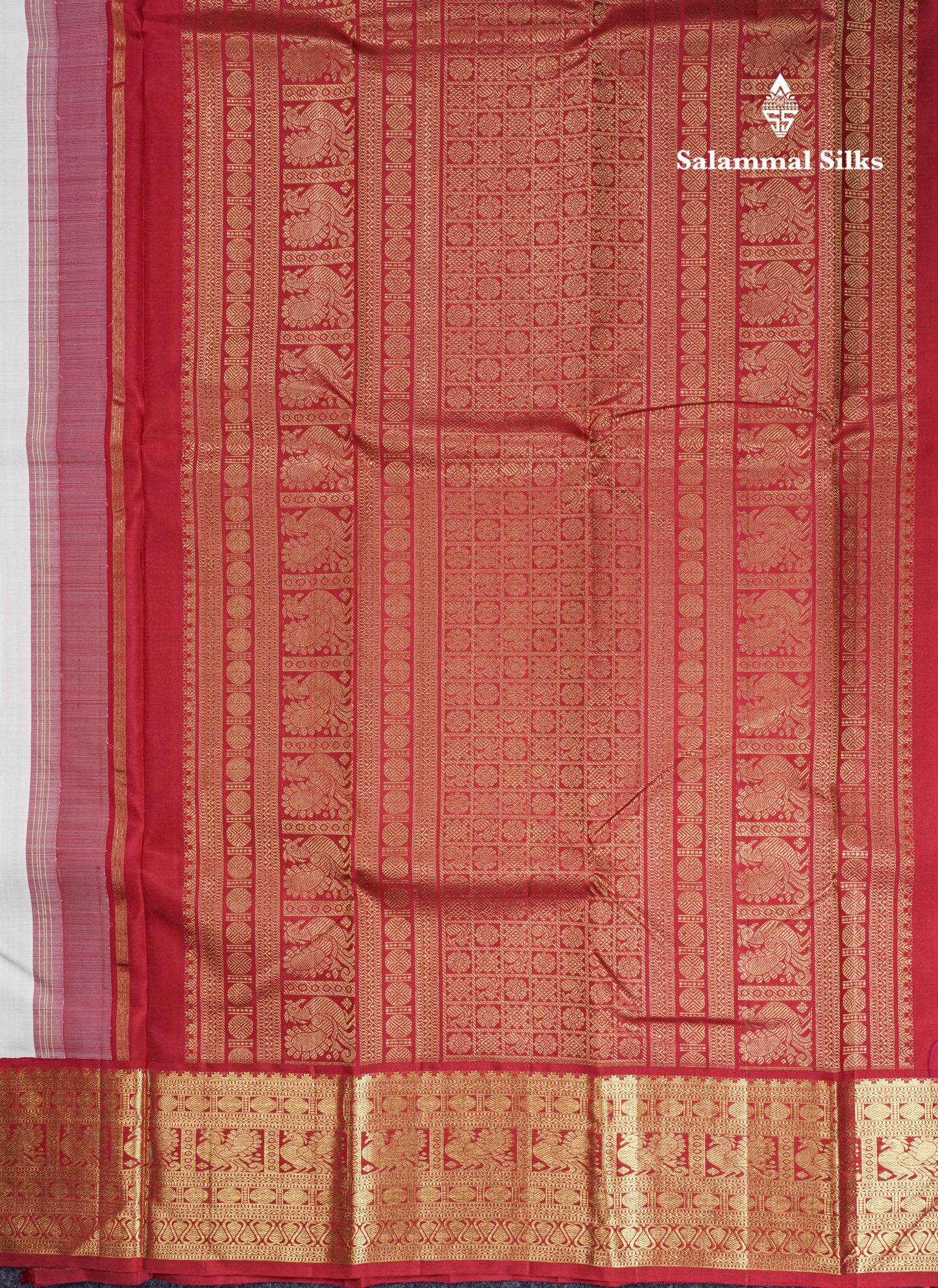 Half White Pure Kanjivaram Silk Saree With Contrast Maroon Traditional Border
