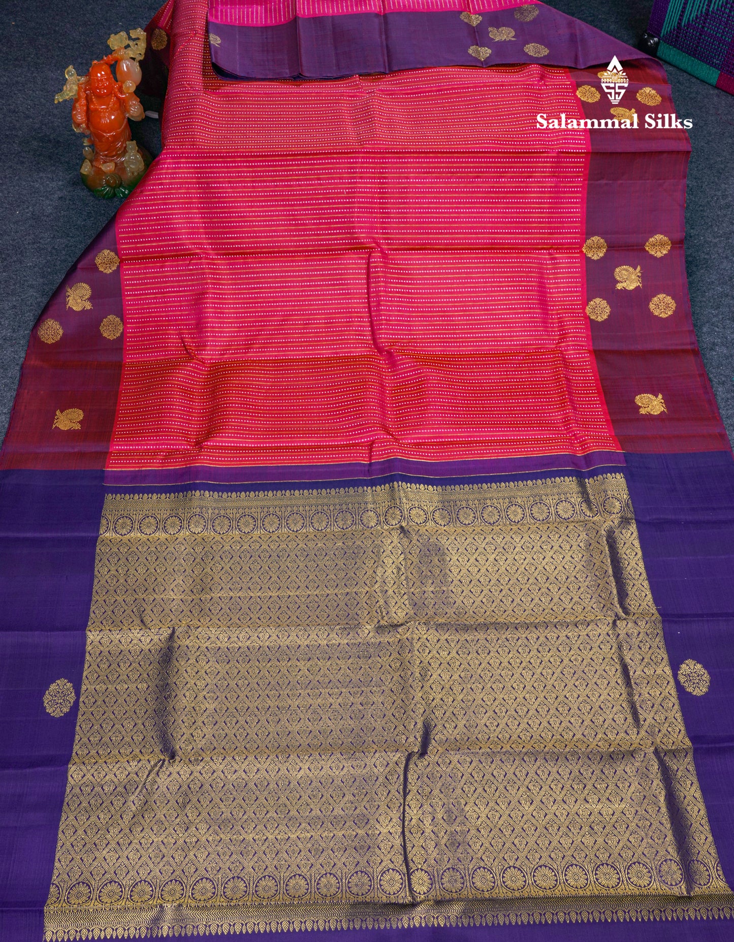 Rani Pink Pure Kanjivaram Silk Saree With Contrast Magenta Border