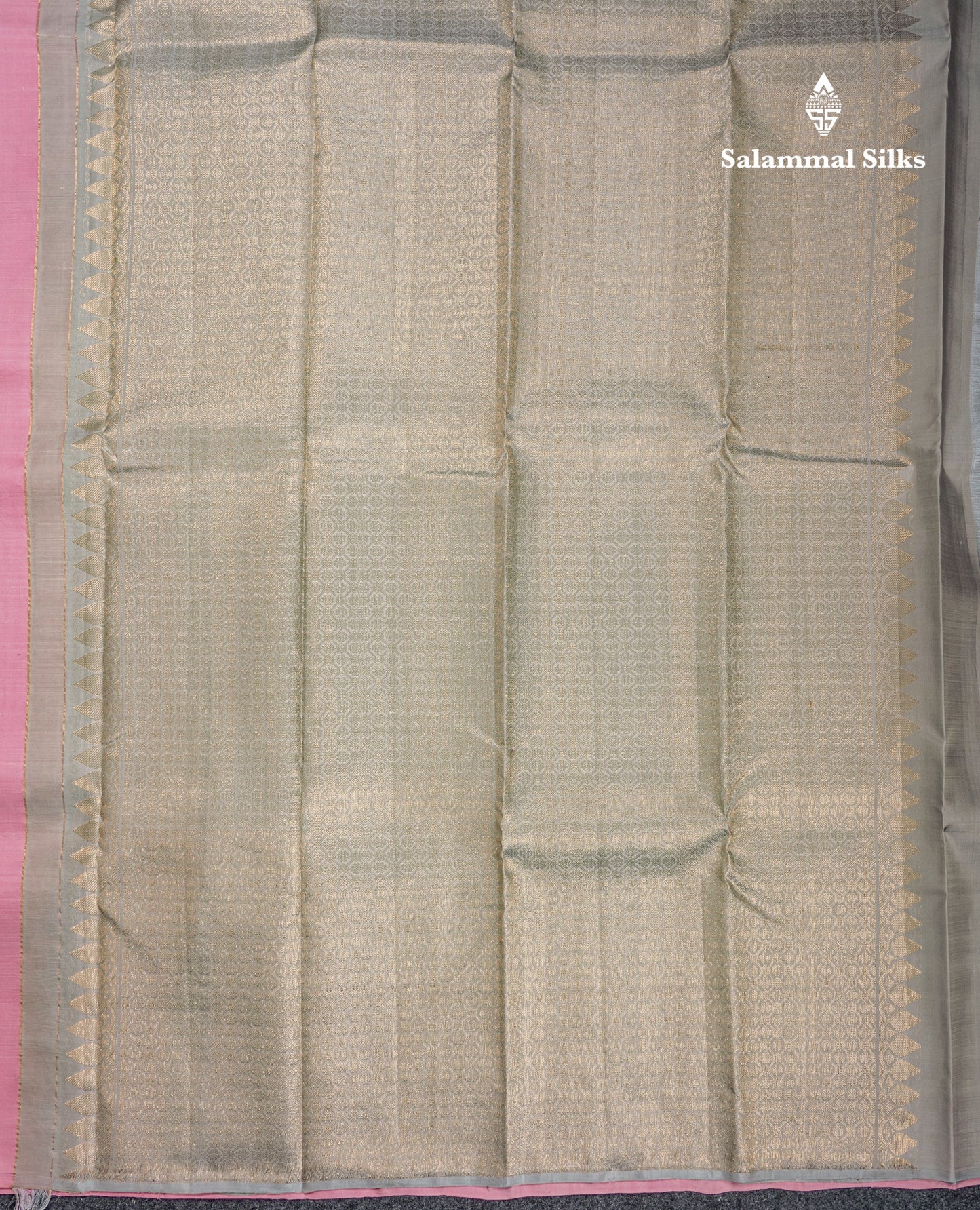 Baby Pink Fancy Pure Kanjivaram Silk Saree With Contrast Blueish Grey Blouse