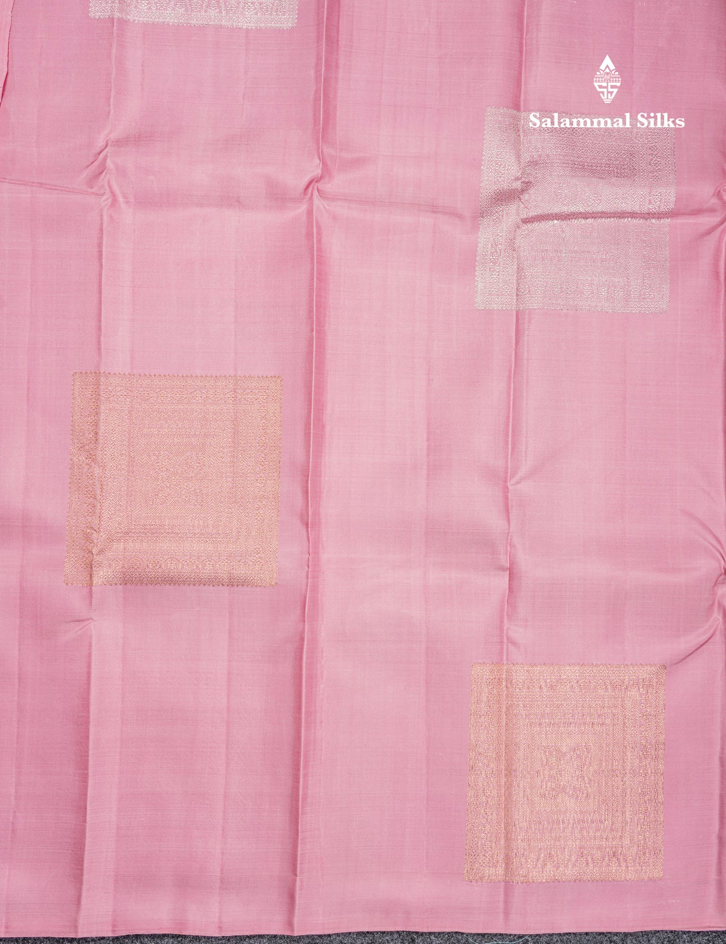 Baby Pink Fancy Pure Kanjivaram Silk Saree With Contrast Blueish Grey Blouse