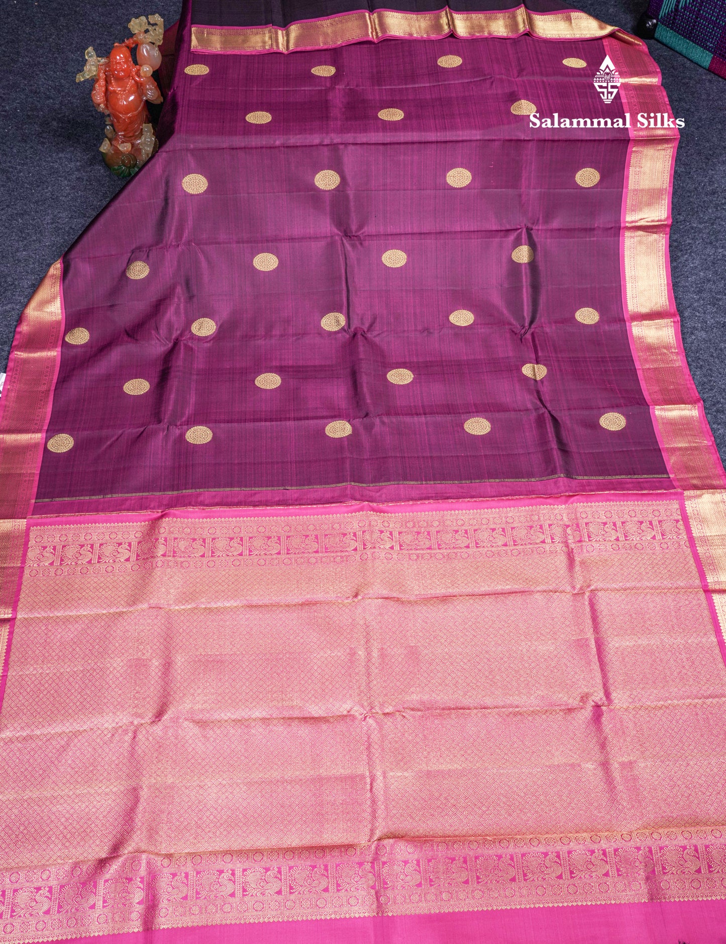 Magenta Pure Kanjivaram Silk Saree With Contrast Magenta Pink Traditional Border