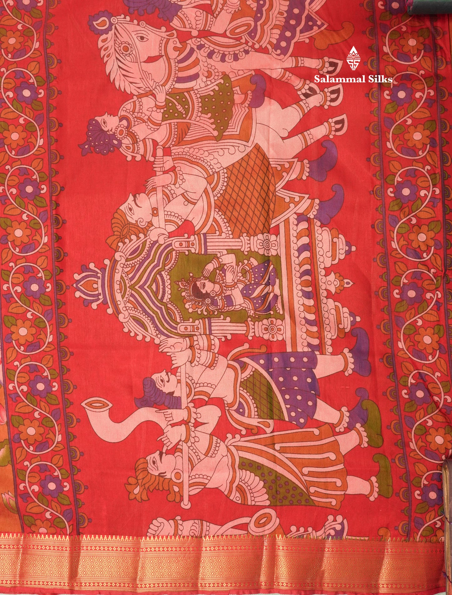 Purple Pichwai Print In Semi Raw Silk Saree With Contrast Rama Blue Traditional Border