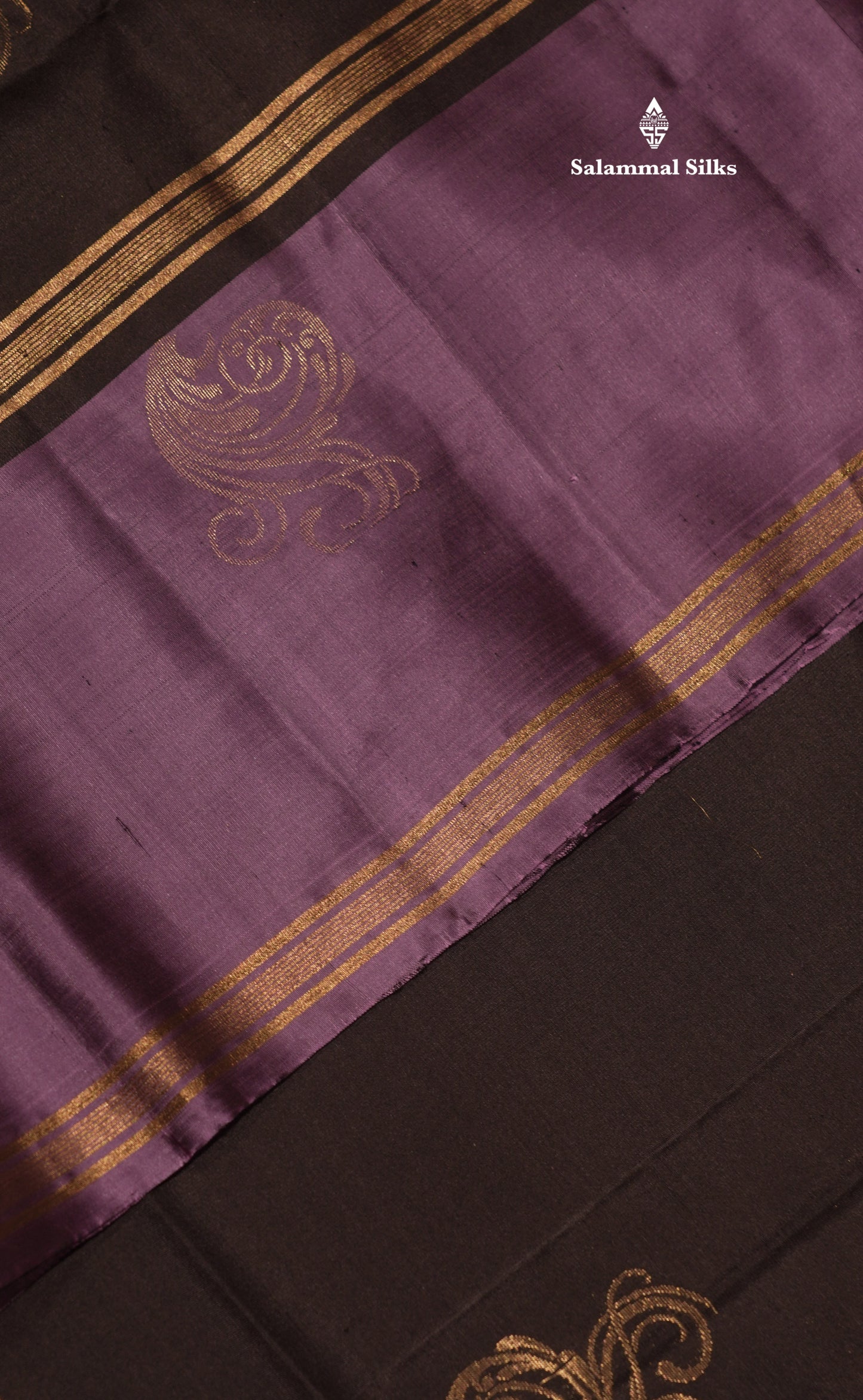 Black Colour Pure Kanjivaram Soft Silk Saree With Light Purple Border