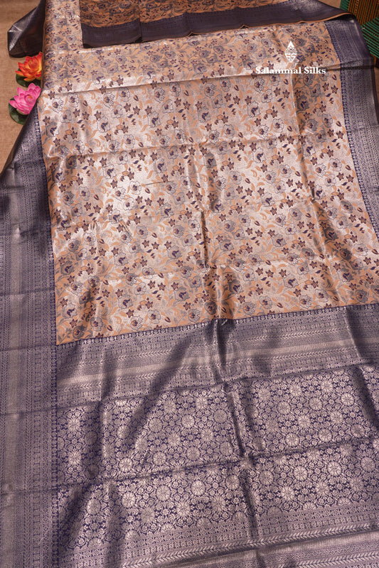 Chocolate Colour Semi Silk Saree With Contrast Navy Blue Border