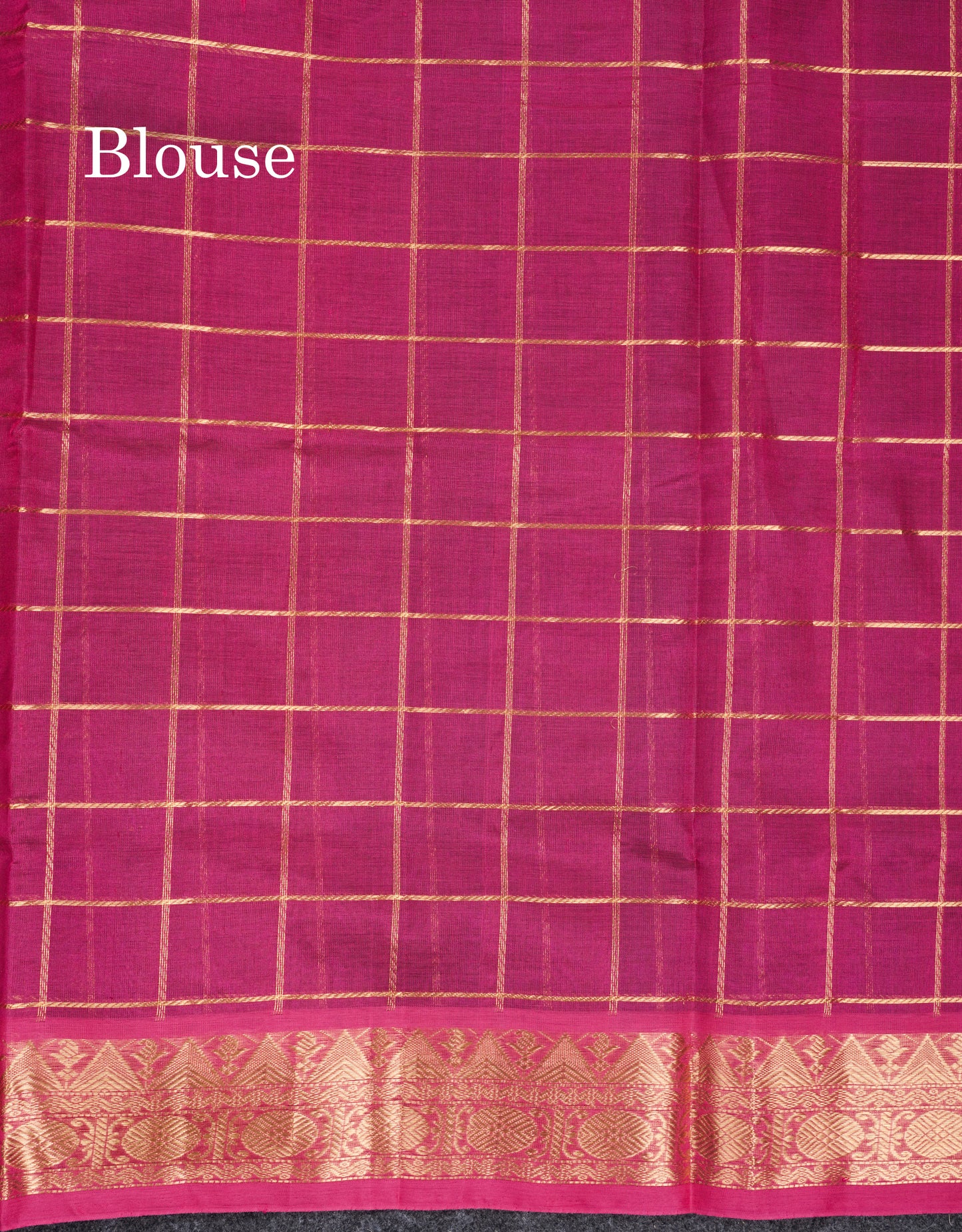 Dark Purple Checks Pure Silk Cotton Saree With Contrast Pink Blouse