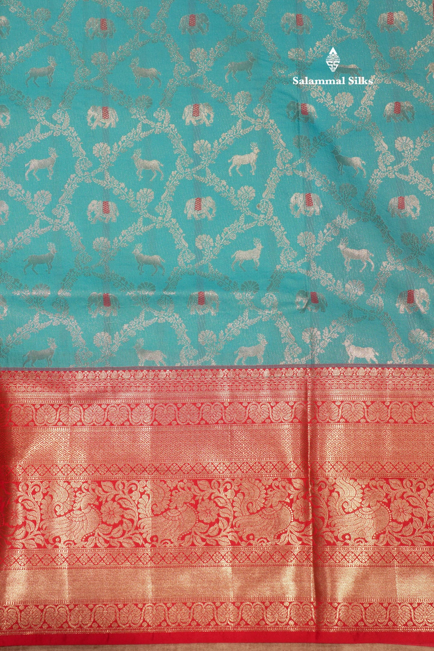 Sky Blue Colour Semi Silk Saree With Contrast Long Red Border