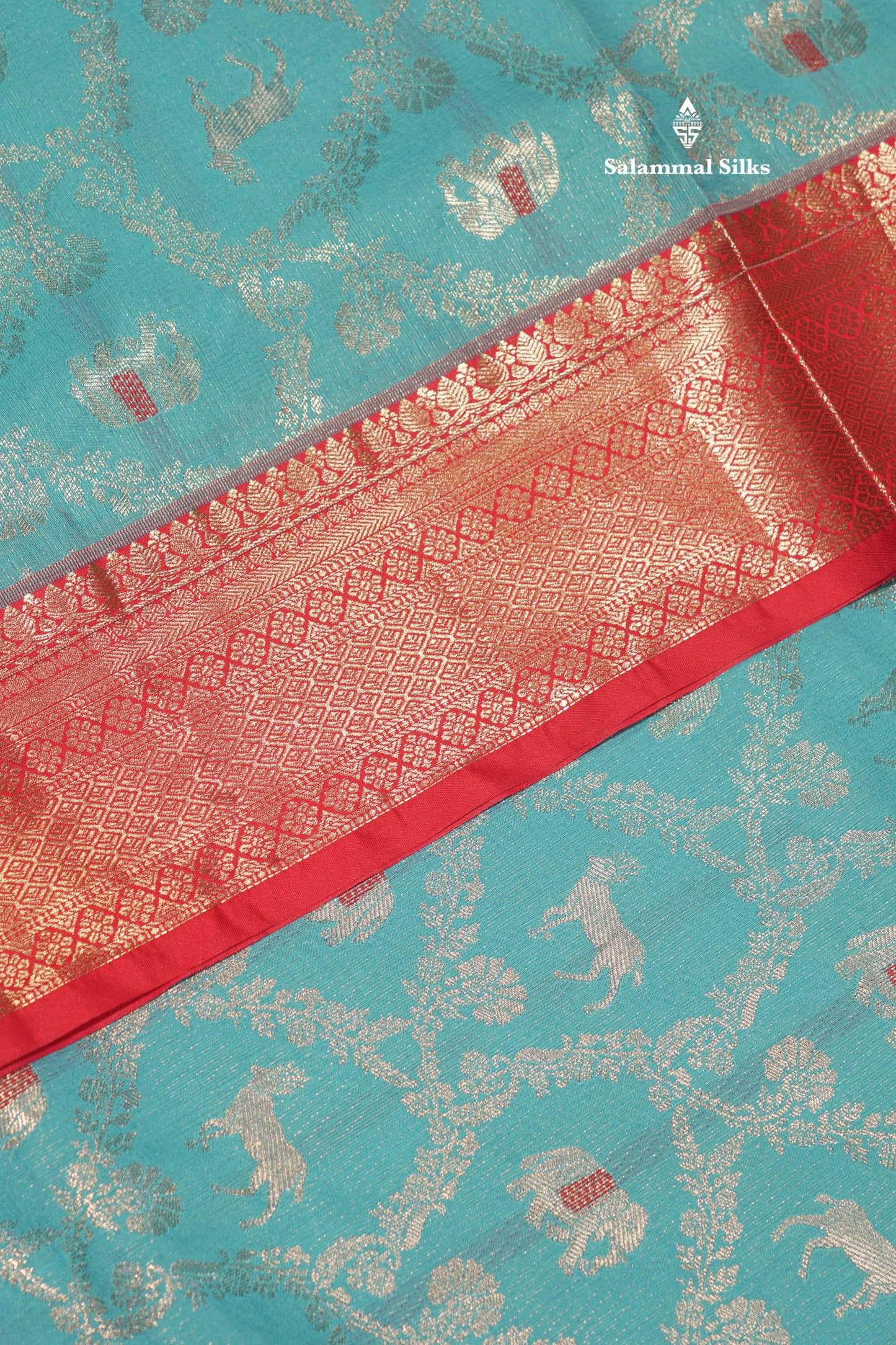Sky Blue Colour Semi Silk Saree With Contrast Long Red Border
