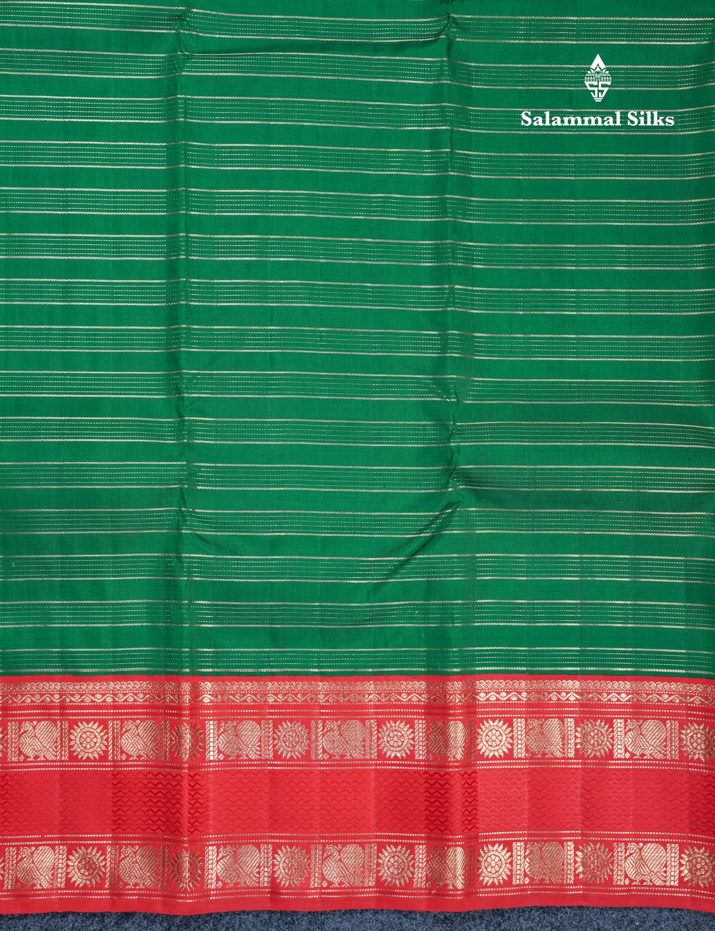 Green Pure Kanjivaram Silk Saree Pure Silver Zari with Contrast Tomato Red Traditional Gap Border