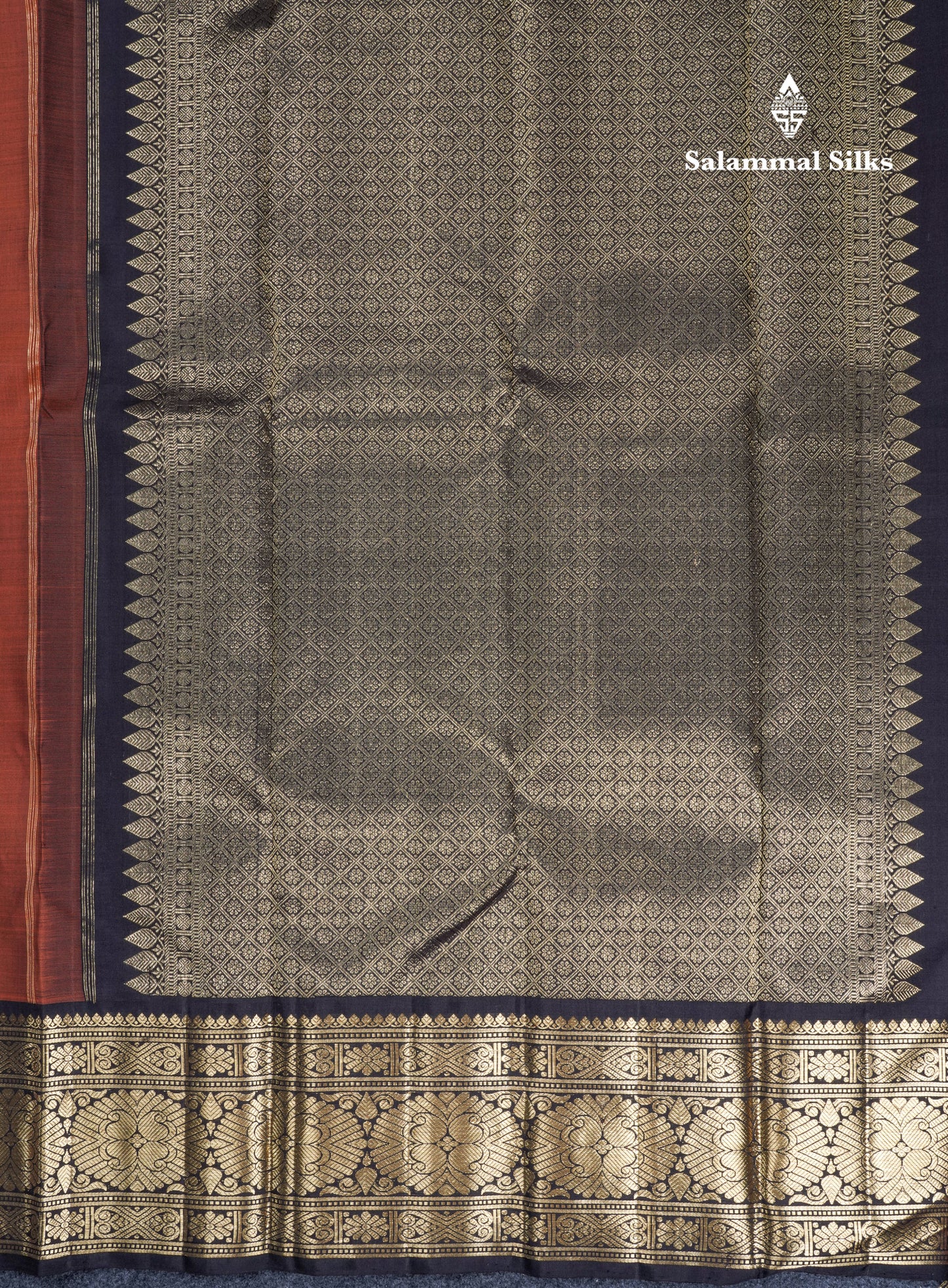 Rust Orange Pure Kanjivaram Silk Saree With Contrast Dark Brown Traditional Border