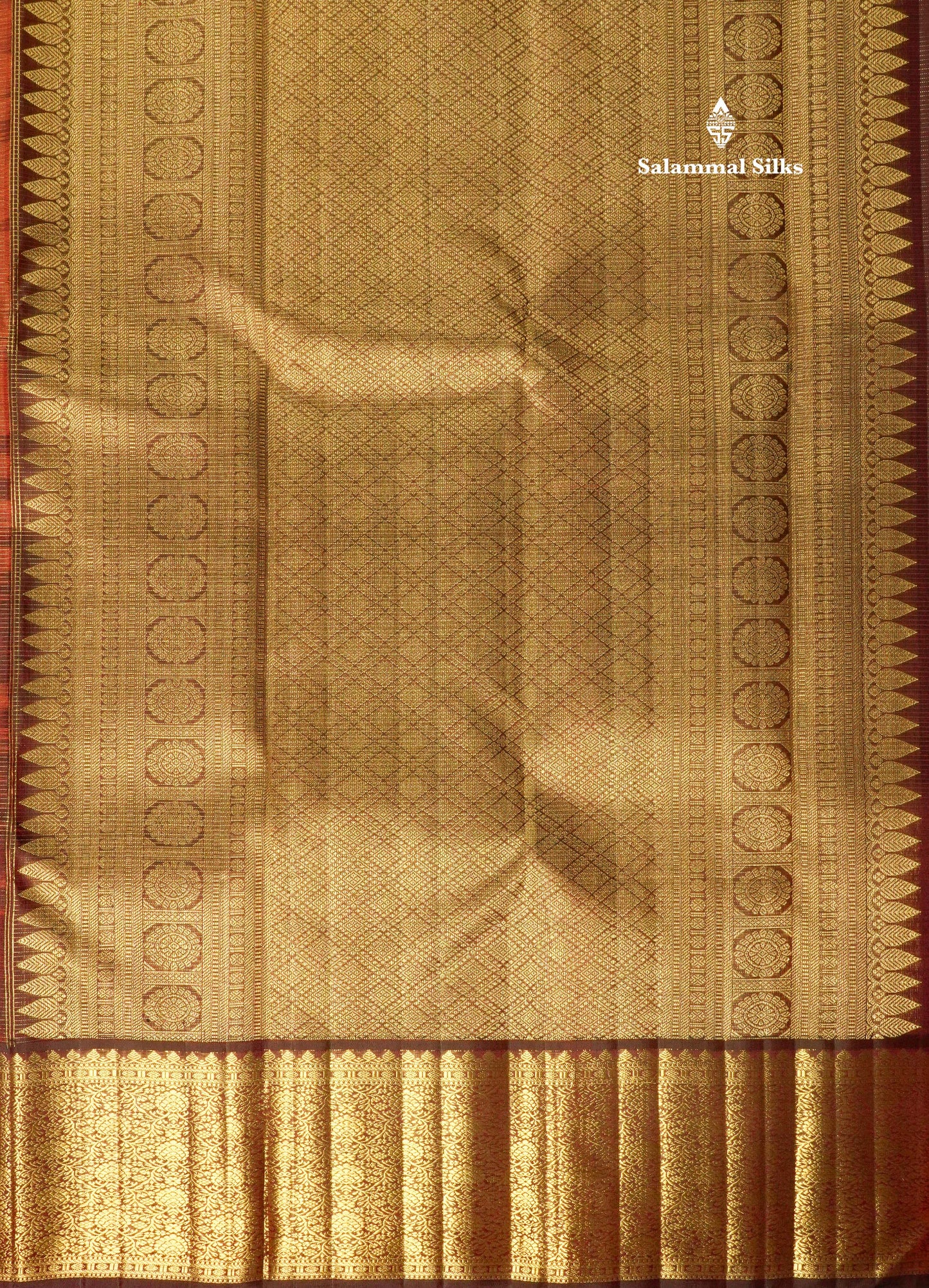 Rust Orange Tiny Zari Checks Pure Kanjivaram Silk Saree 2G Zari with Contrast Brown Border