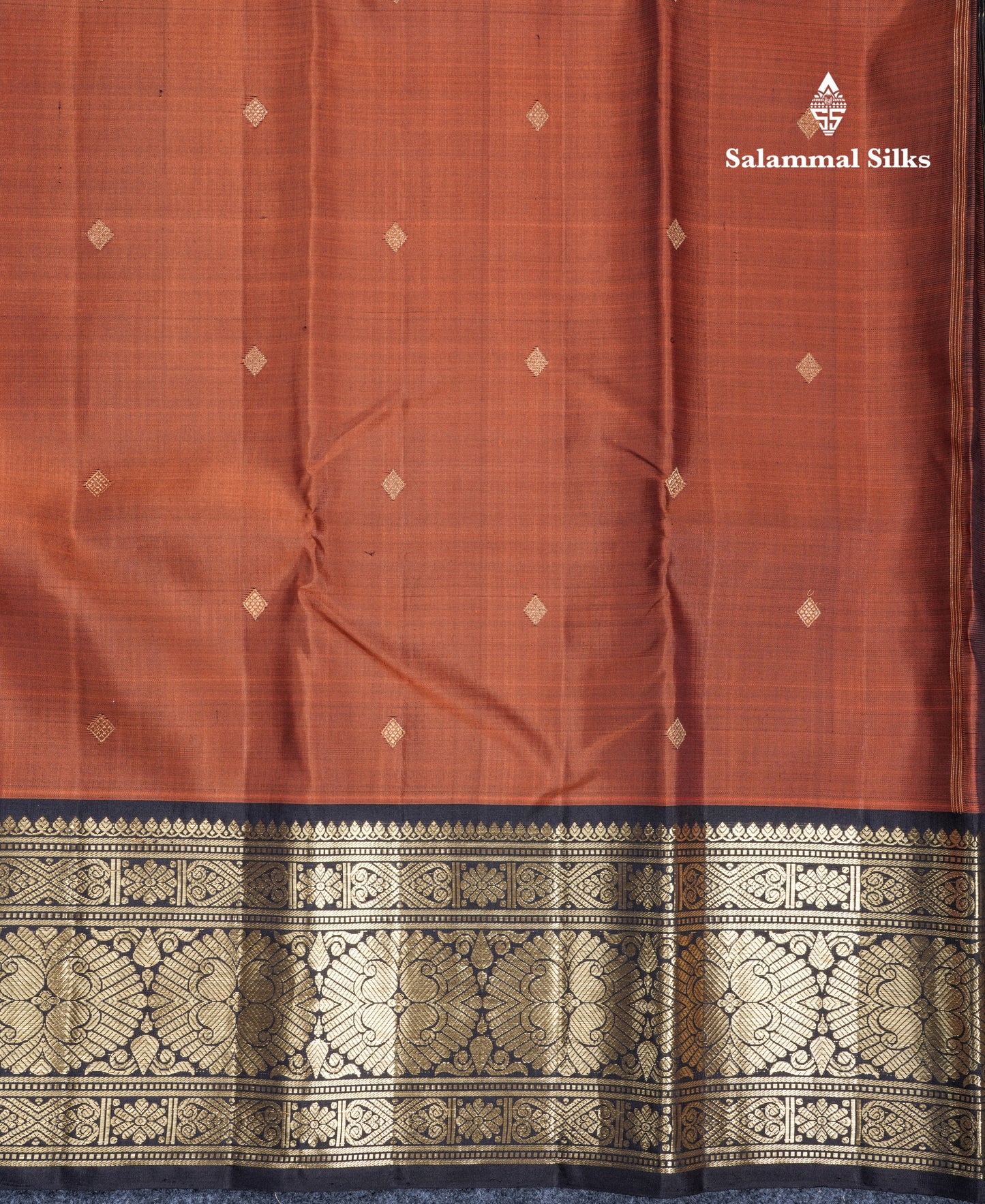 Rust Orange Pure Kanjivaram Silk Saree With Contrast Dark Brown Traditional Border