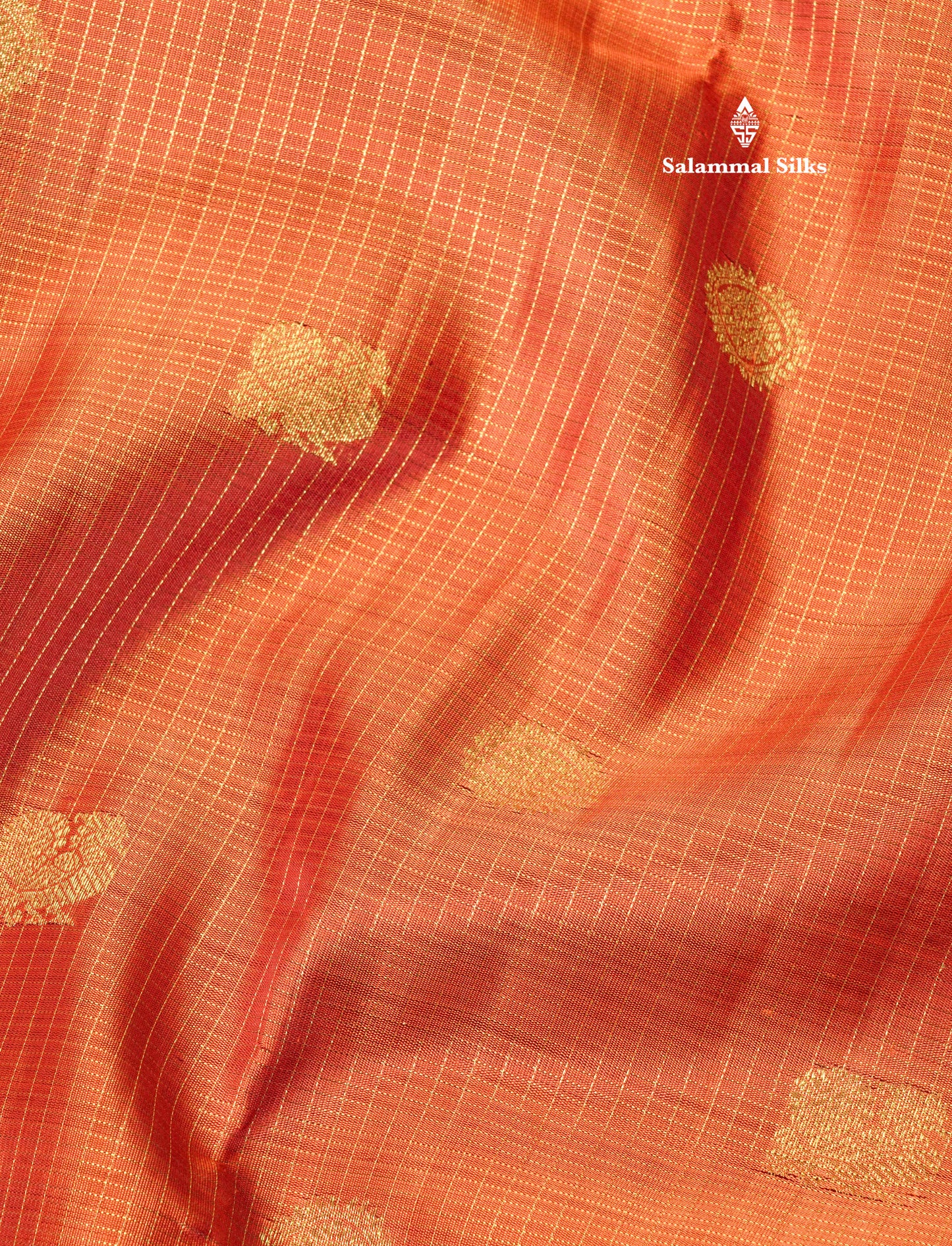 Rust Orange Tiny Zari Checks Pure Kanjivaram Silk Saree 2G Zari with Contrast Brown Border