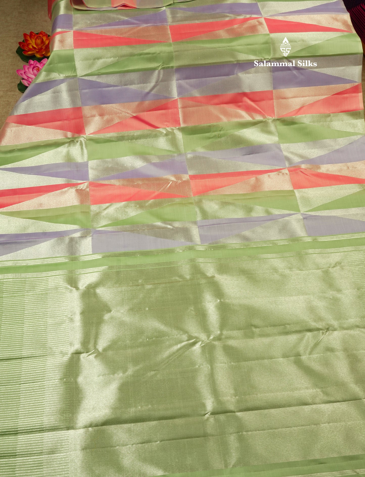 Beautiful Traditional 8 Kol Multicolour Fancy Pure Kanjivaram Silk Saree with Contrast Light Green Blouse