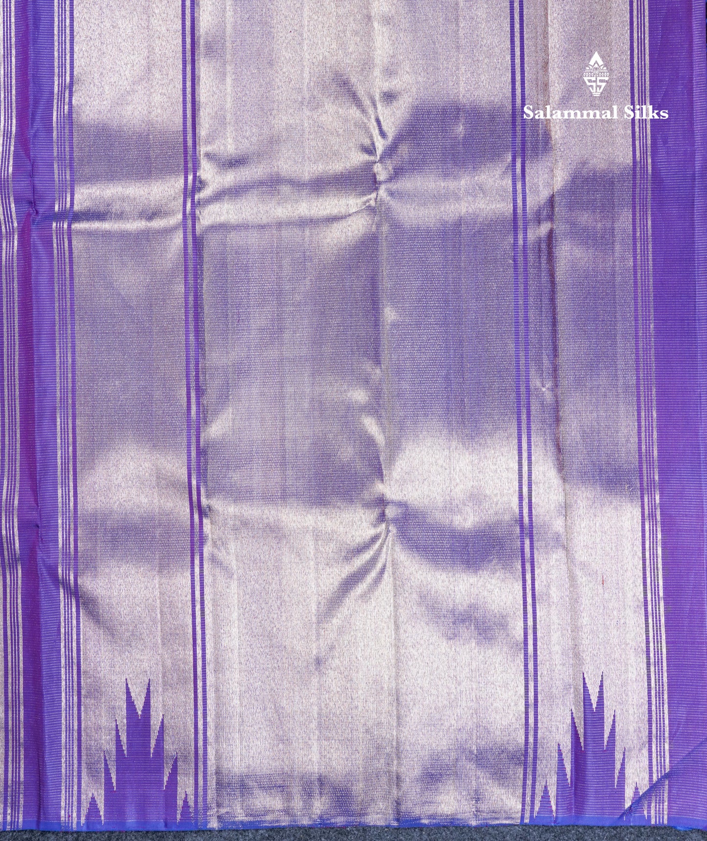 8 Kol Purple Tiny Zari Checks Pure Kanjivaram Silk Saree with Traditional Rising Temple Border