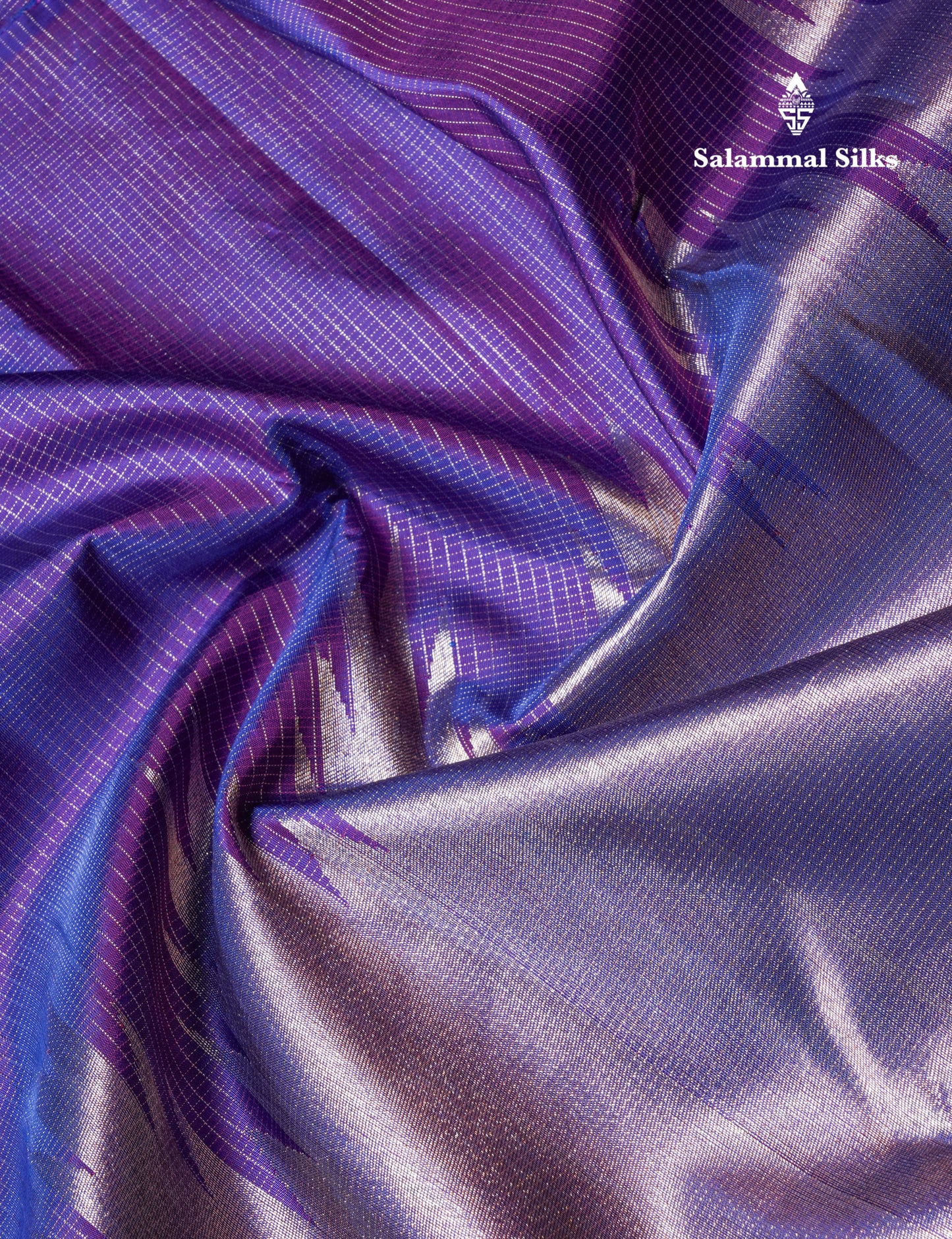 8 Kol Purple Tiny Zari Checks Pure Kanjivaram Silk Saree with Traditional Rising Temple Border
