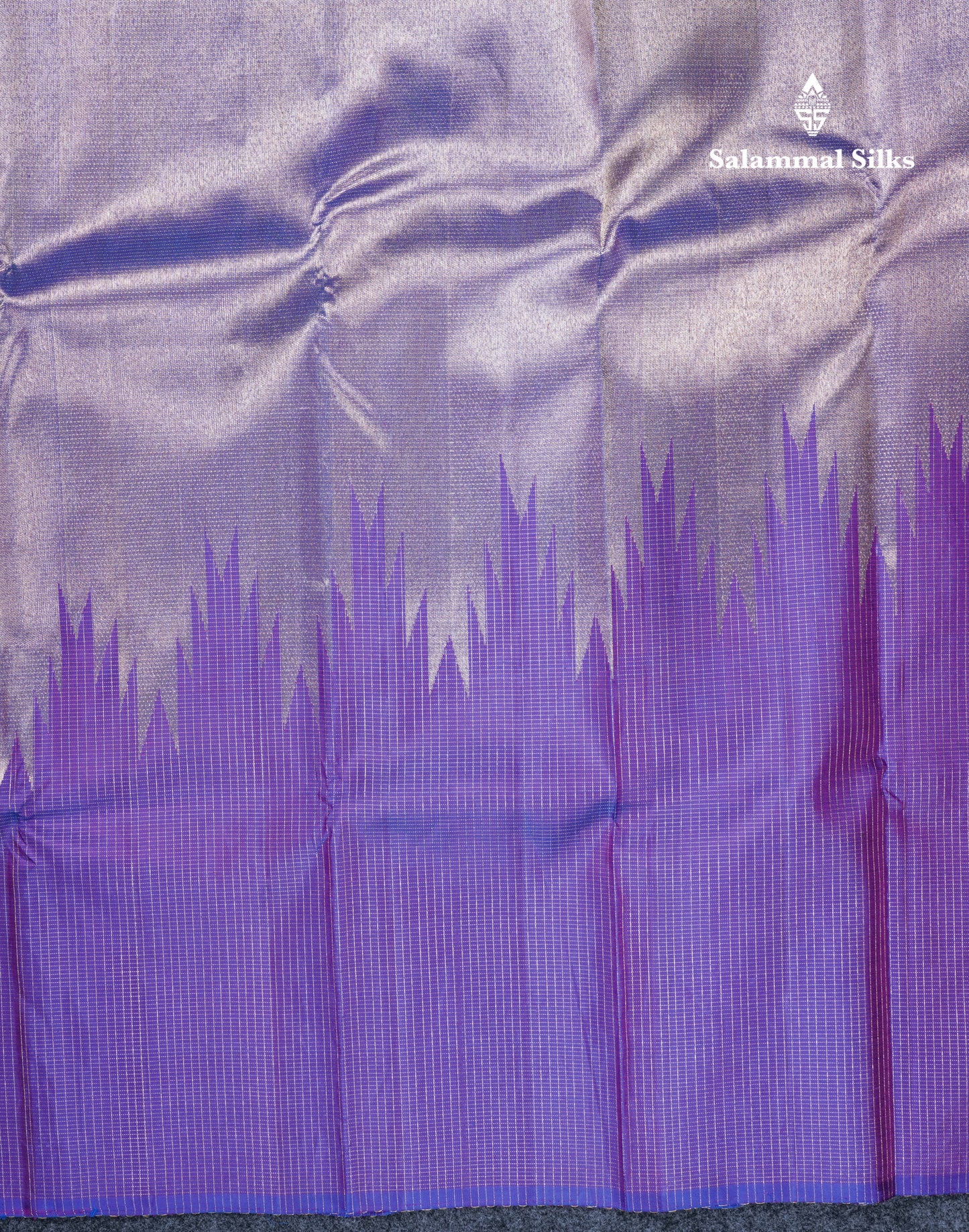 8 Kol Purple Tiny Zari Checks Pure Kanjivaram Silk Saree with Traditional Rising Temple Border
