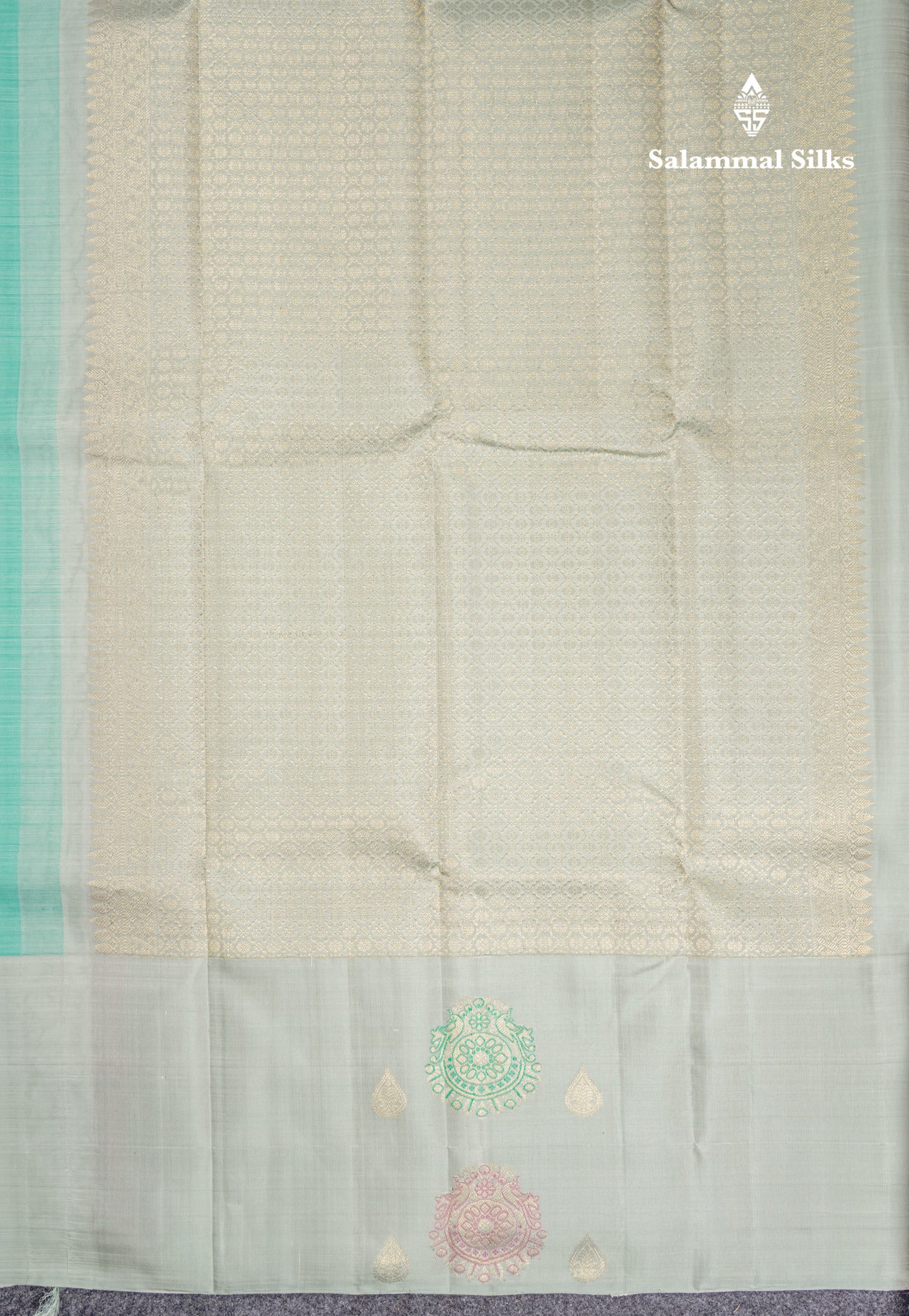 Sky Blue Pure Kanjivaram Silk Saree With Contrast Blueish Grey One Side Fancy Border