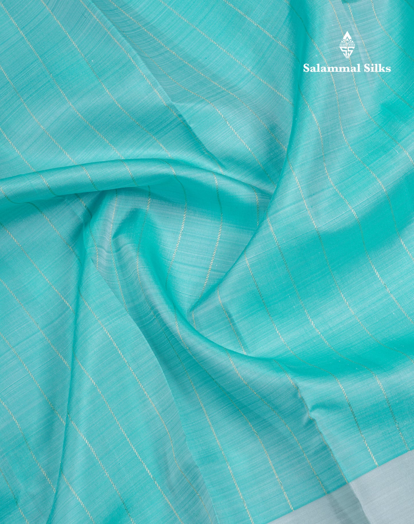 Sky Blue Pure Kanjivaram Silk Saree With Contrast Blueish Grey One Side Fancy Border