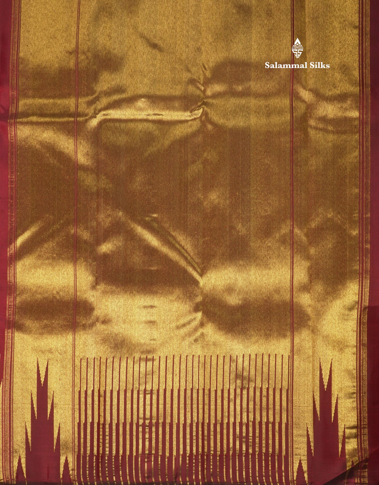 8 Kol Maroon Pure Kanjivaram Silk Saree with Traditional Temple Border