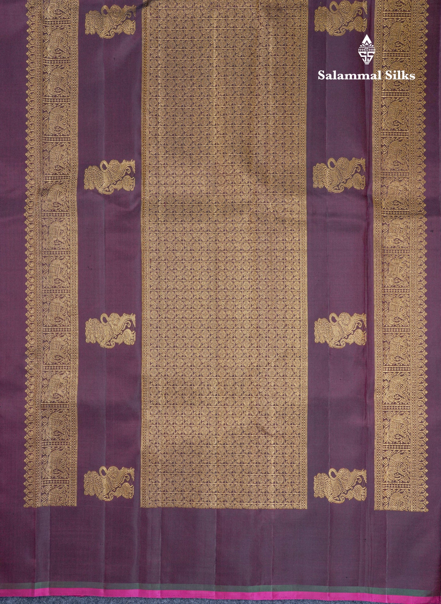Dark Maroon Gold And Silver Zari Butta Lines Fancy Pure Kanjivaram Silk Saree Without Border