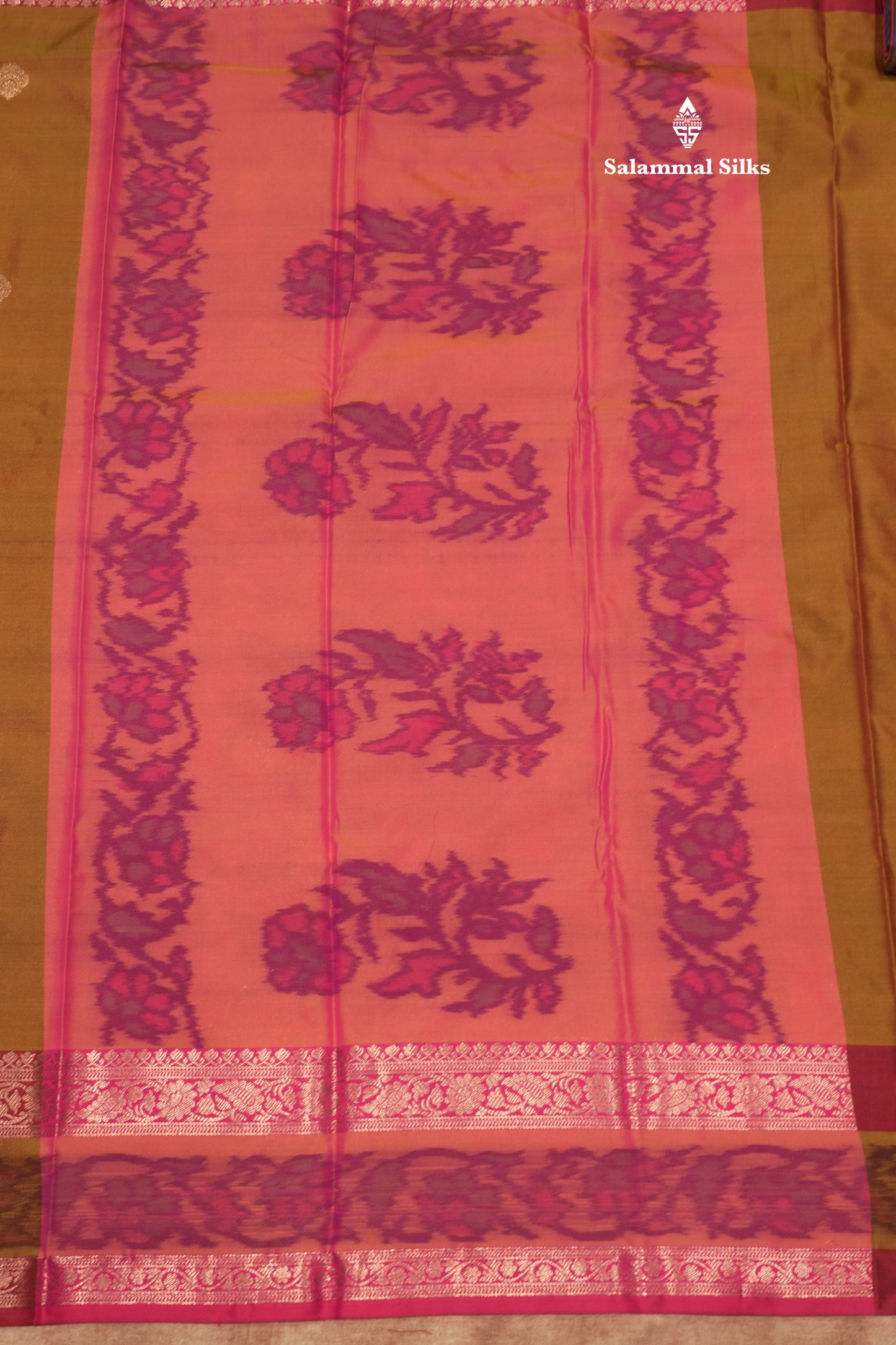 Olive Mustard Yellow Colour Semi Silk Saree With Pochampally Border