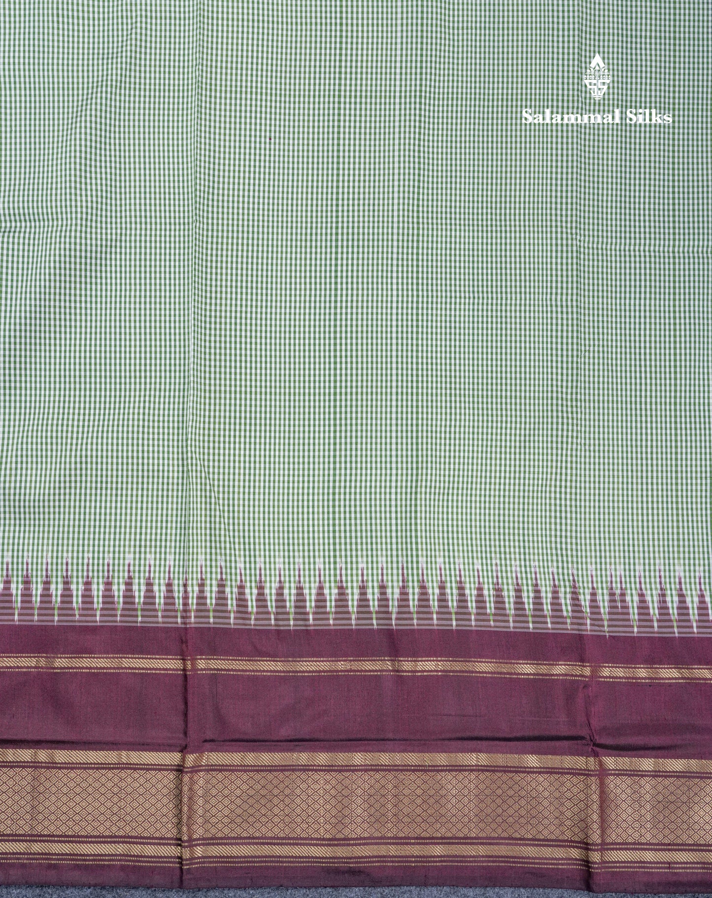 Sky Blue Tiny Checks Pure Kanjivaram Silk Saree With Contrast Navy Blue Pochampalli Pallu And Blouse