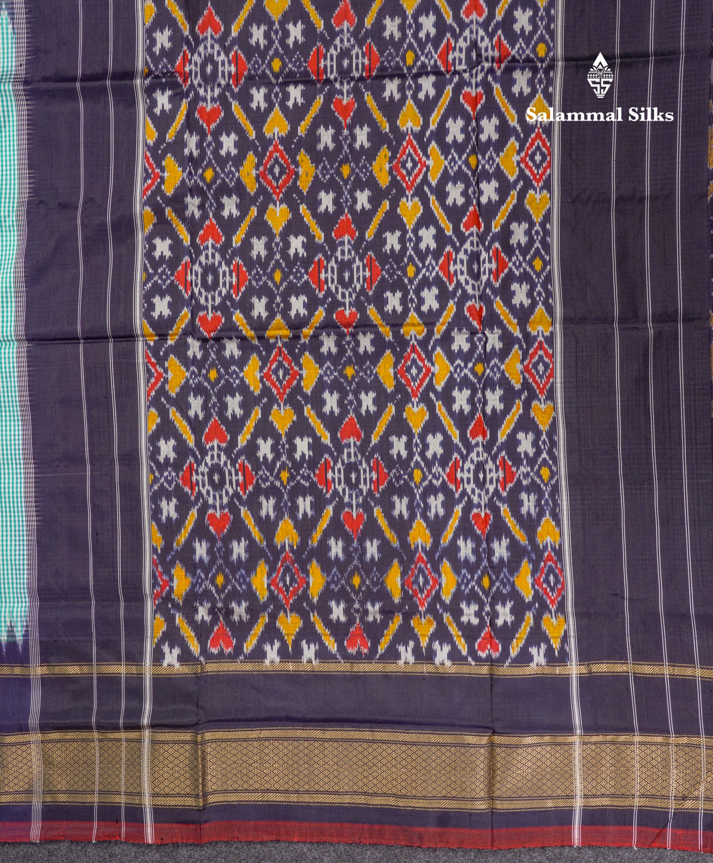 Sky Blue Tiny Checks Pure Kanjivaram Silk Saree With Contrast Navy Blue Pochampalli Pallu And Blouse