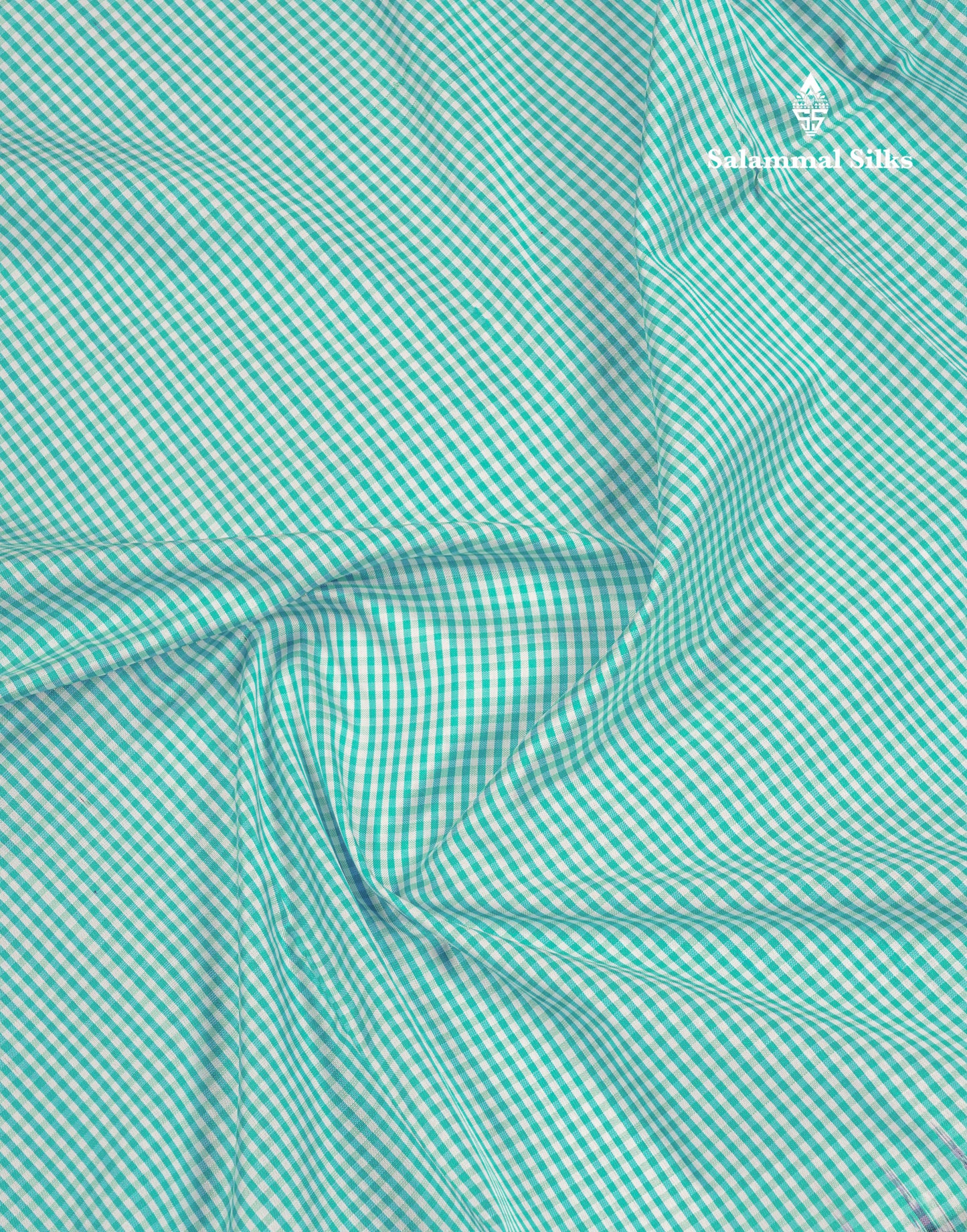 Sky Blue Tiny Checks Pure Kanjivaram Silk Saree With Contrast Navy Blue Pochampalli Pallu And Blouse