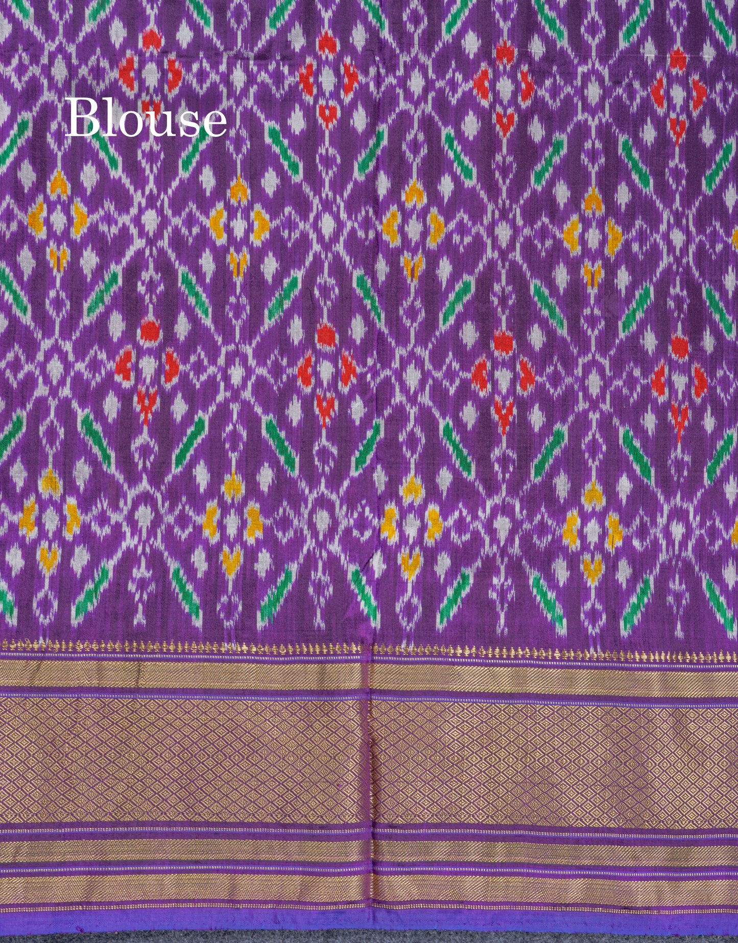 Baby Pink Checks Pure Kanjivaram Silk Saree With Contrast Purple Pochampalli Blouse