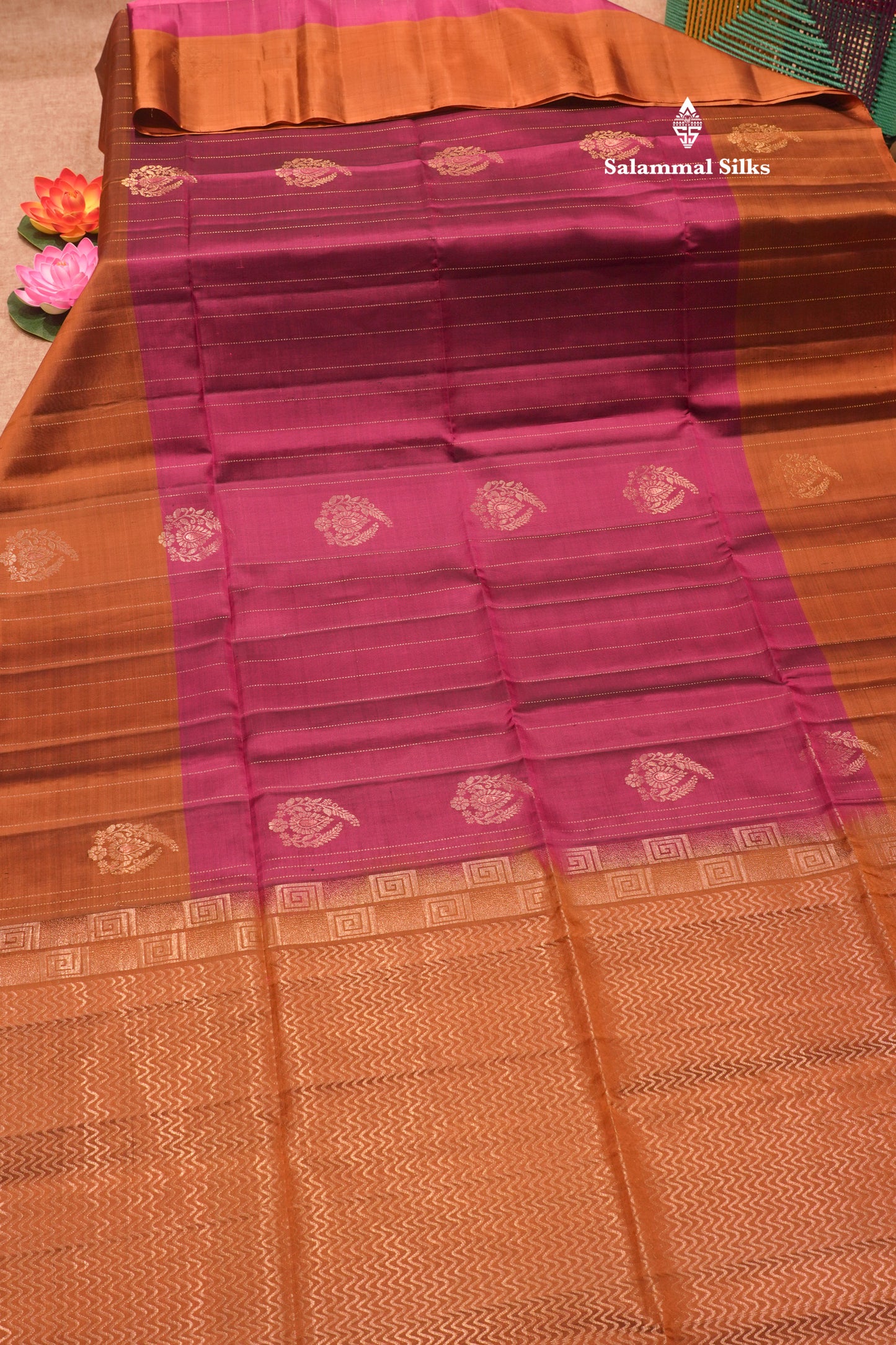 Magenta Colour Pure Kanjivaram Soft Silk Saree With Brown Border