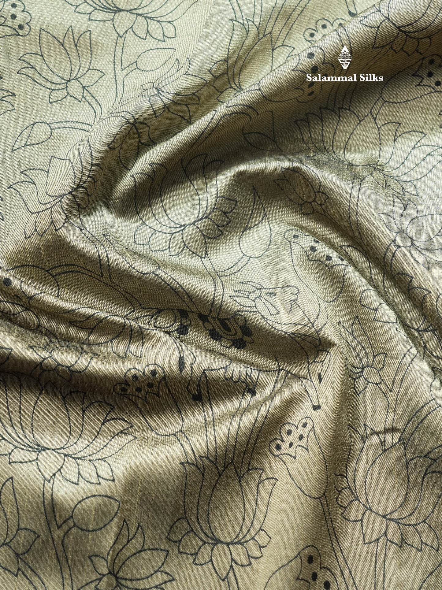 Grey Pichwai Print In Semi Raw Silk Saree With Contrast Maroon Traditional Border