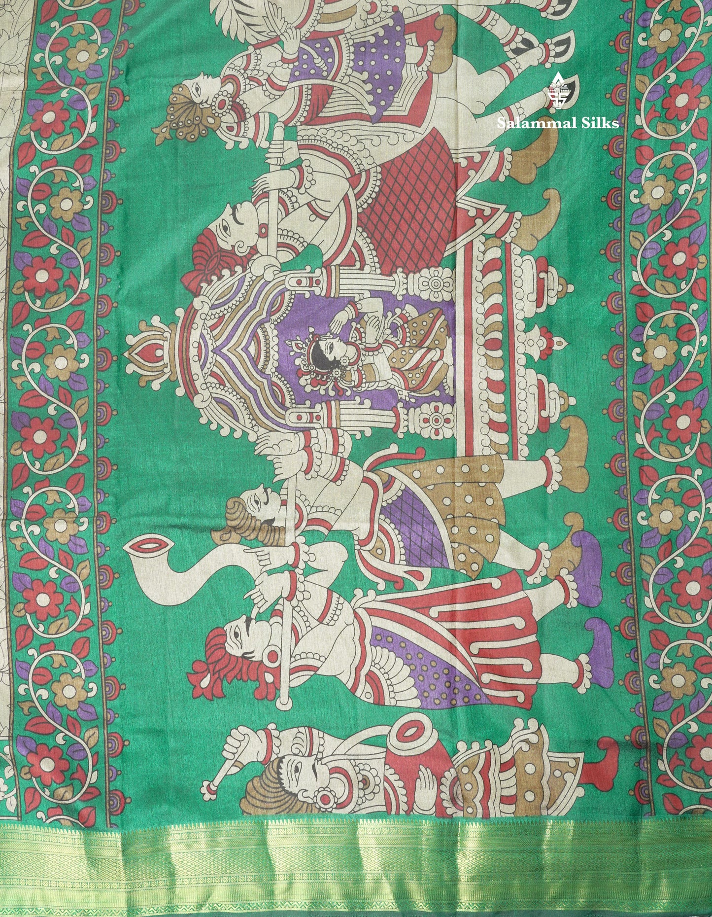 Grey Pichwai Print In Semi Raw Silk Saree With Contrast Maroon Traditional Border