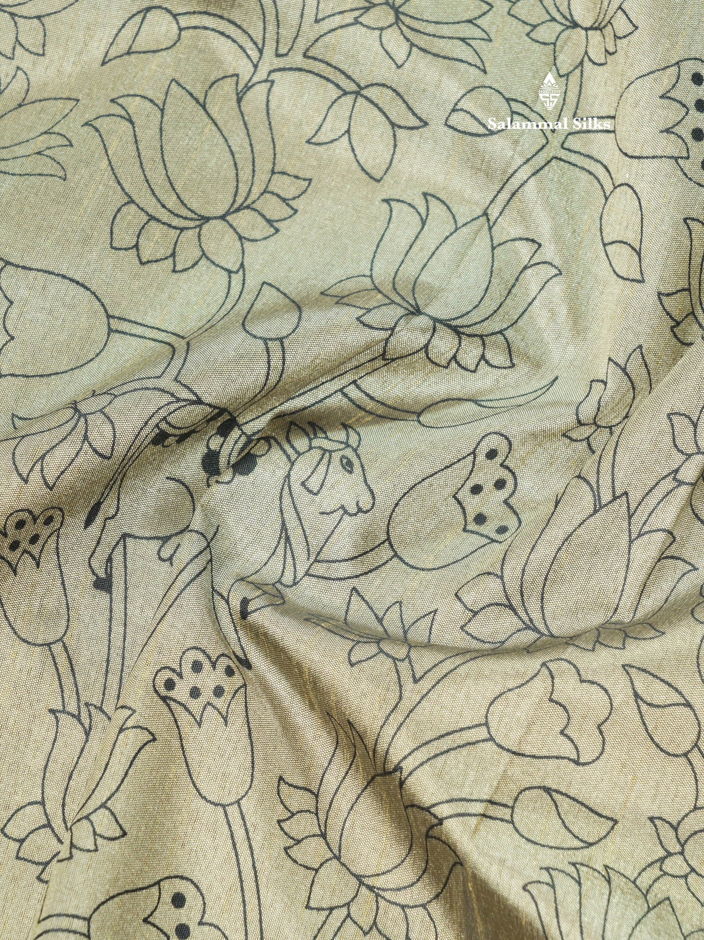 Grey Pichwai Print In Semi Raw Silk Saree With Contrast Maroon Traditional Border